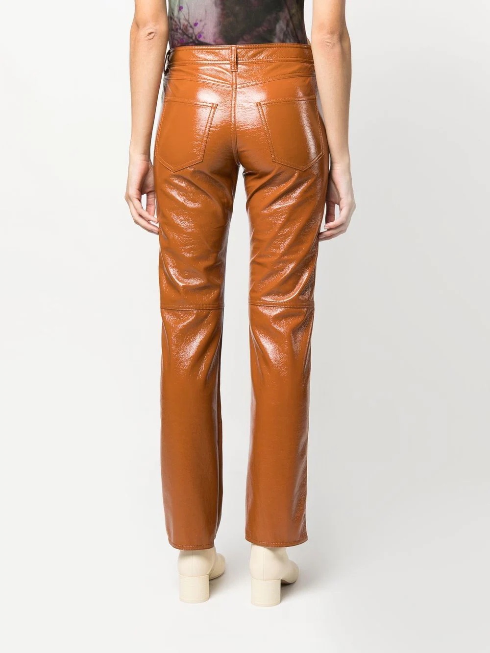 patent straight-leg trousers - 4