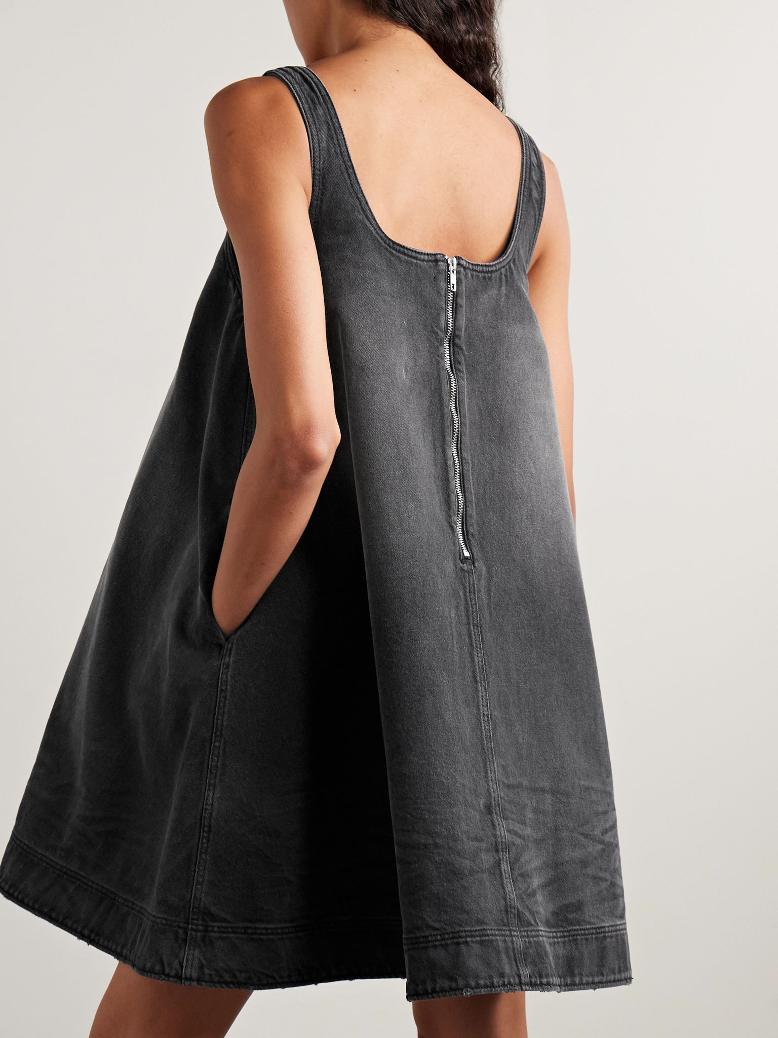 Distressed embellished denim mini dress Black - 4
