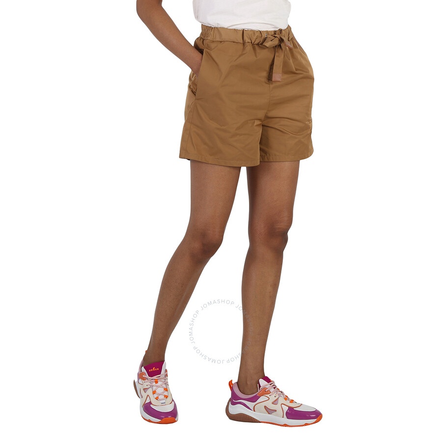 Moncler Ladies Tan Gabardine High-Waisted Drawstring Shorts - 4