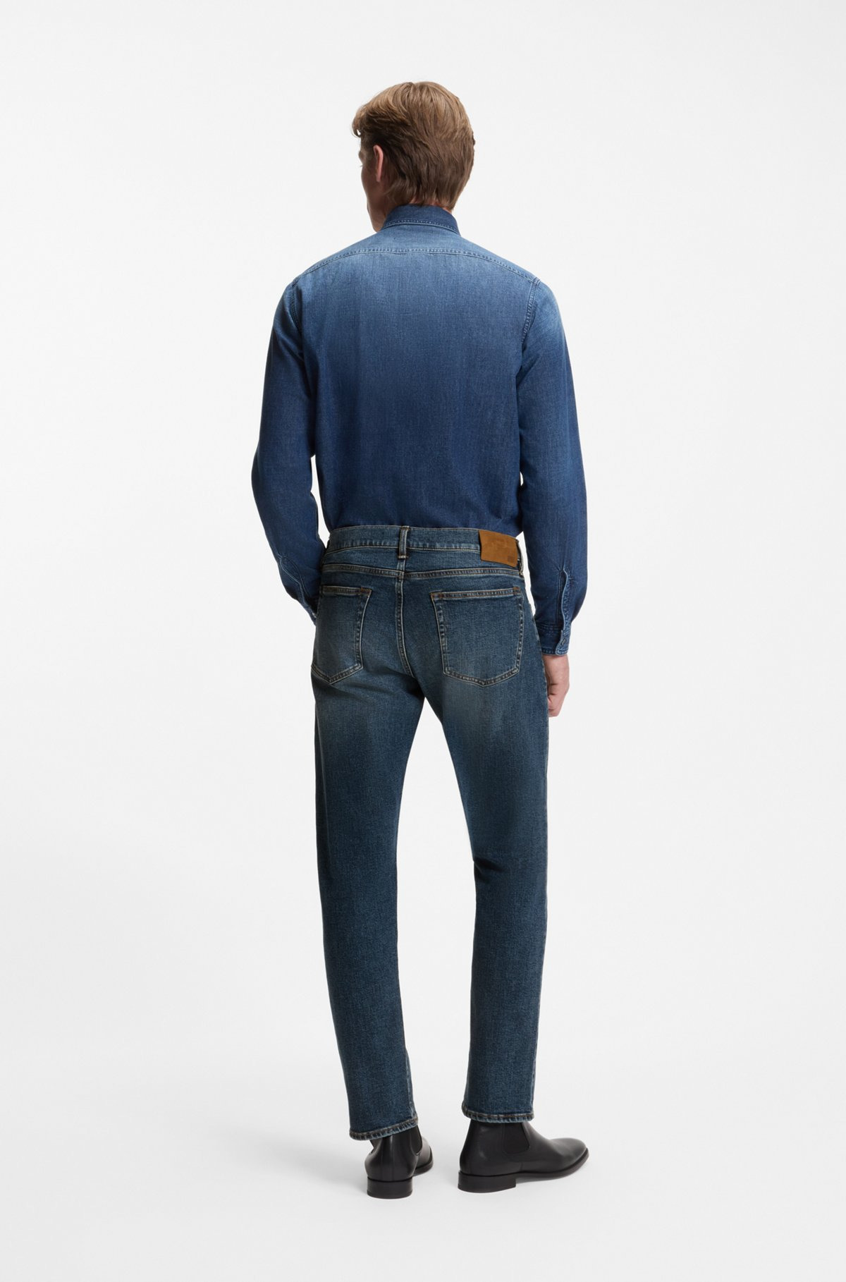 BECKHAM X BOSS SLIM-FIT JEANS IN BLUE STRETCH DENIM - 4