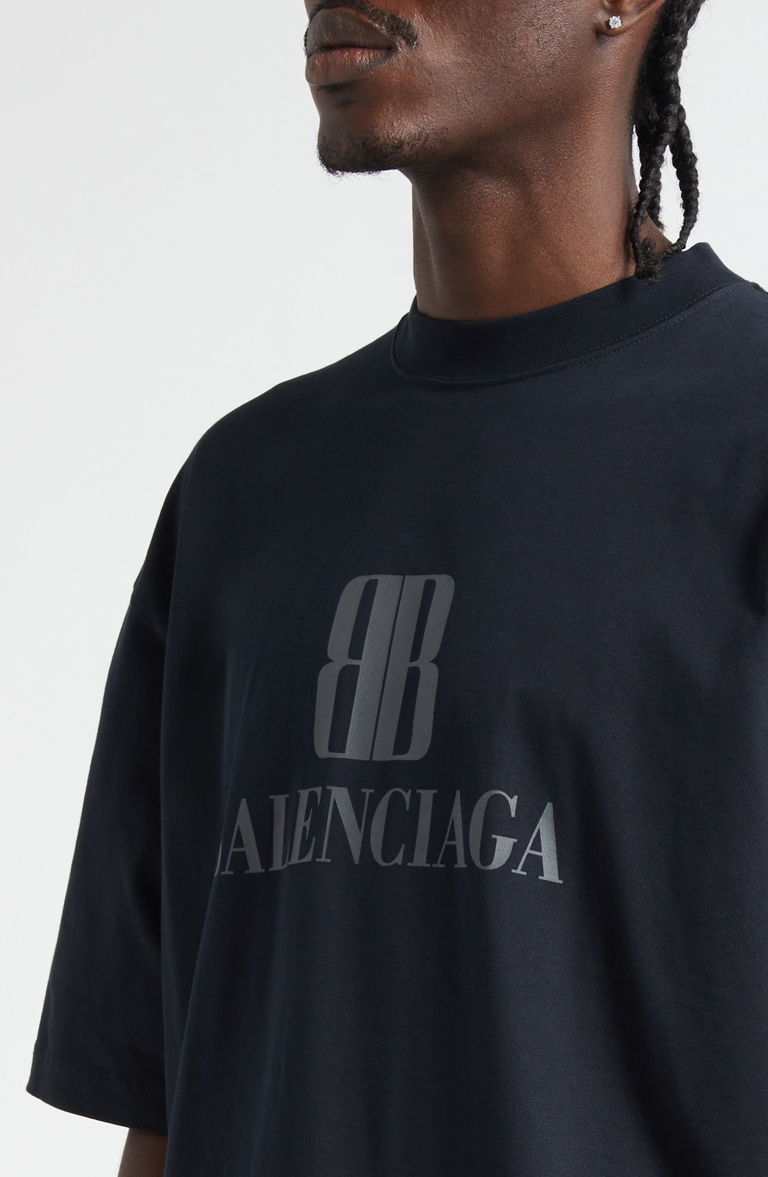 Balenciaga Medium Fit Nano BB Logo Graphic T-Shirt in Faded Black at Nordstrom - 5