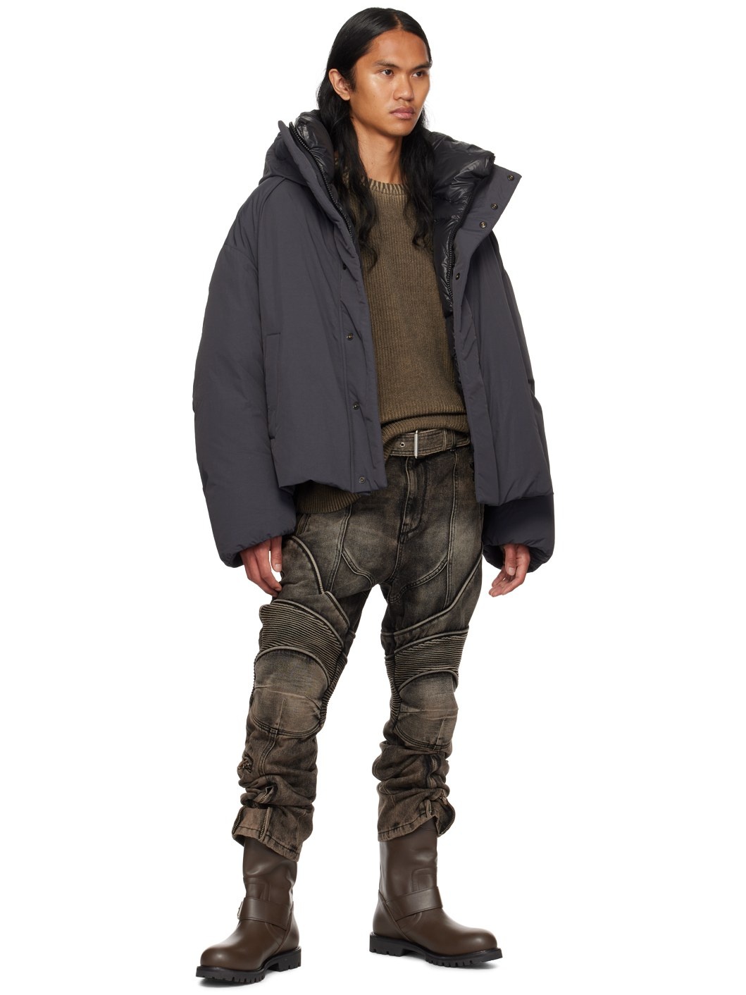 Juun.J Gray Hooded Down Jacket