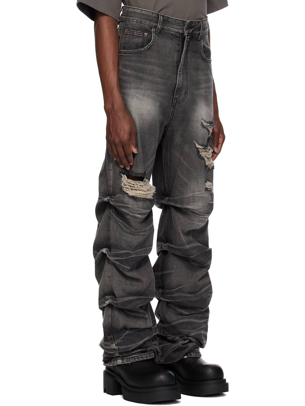 Black Wrinkled Straight Jeans - 2