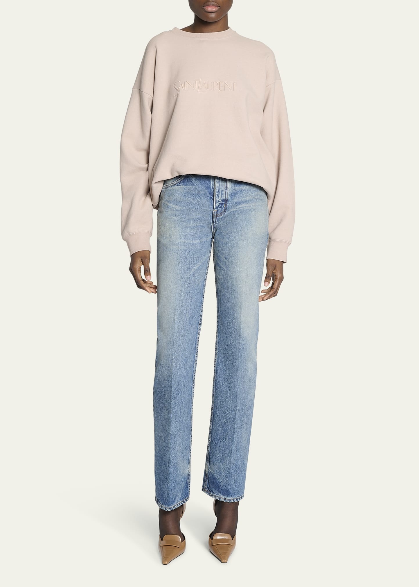 High Waisted Straight Leg Denim Pants - 2