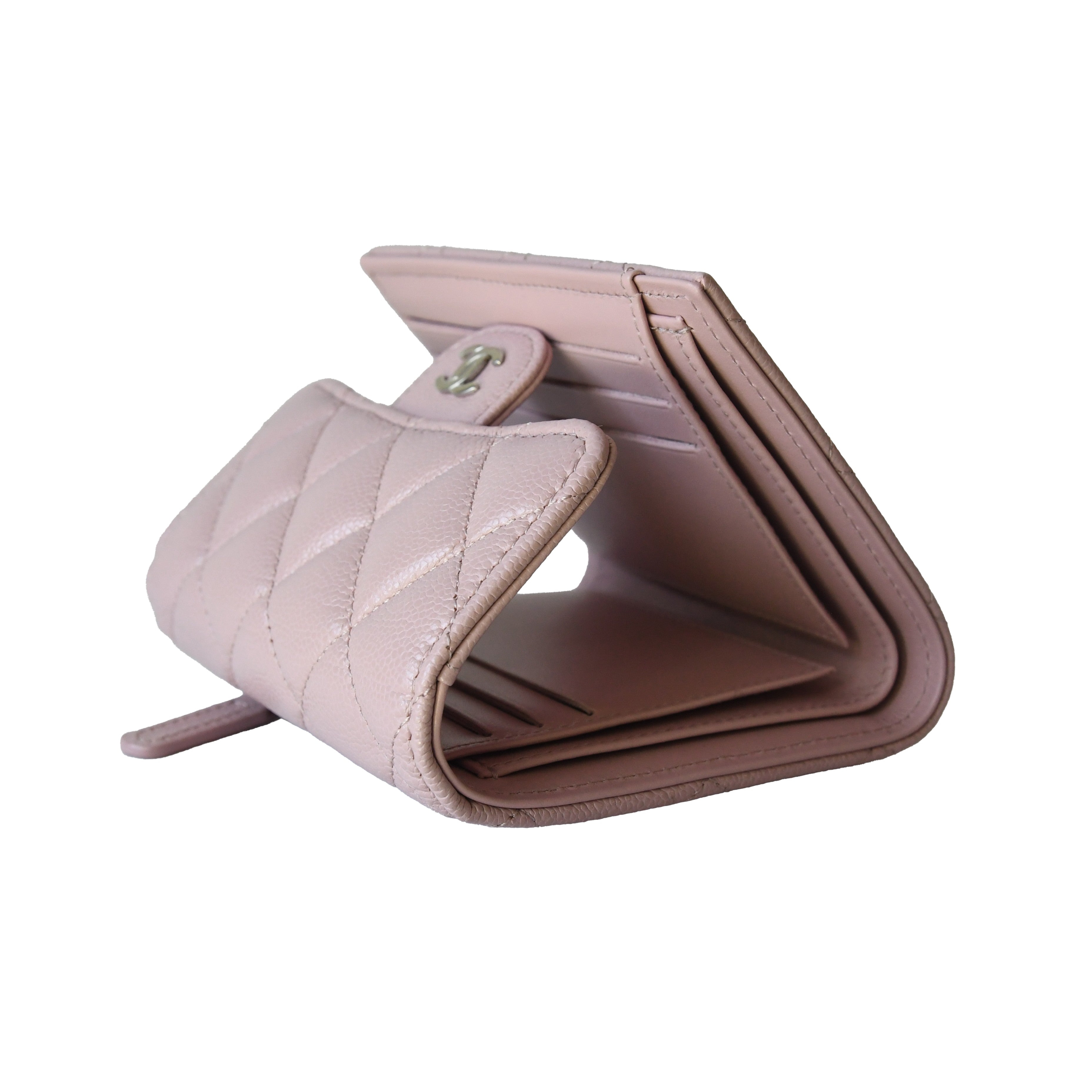 Chanel CC Caviar Quilted Trifold Compact Flap Wallet With Zipped Light Pink - 3