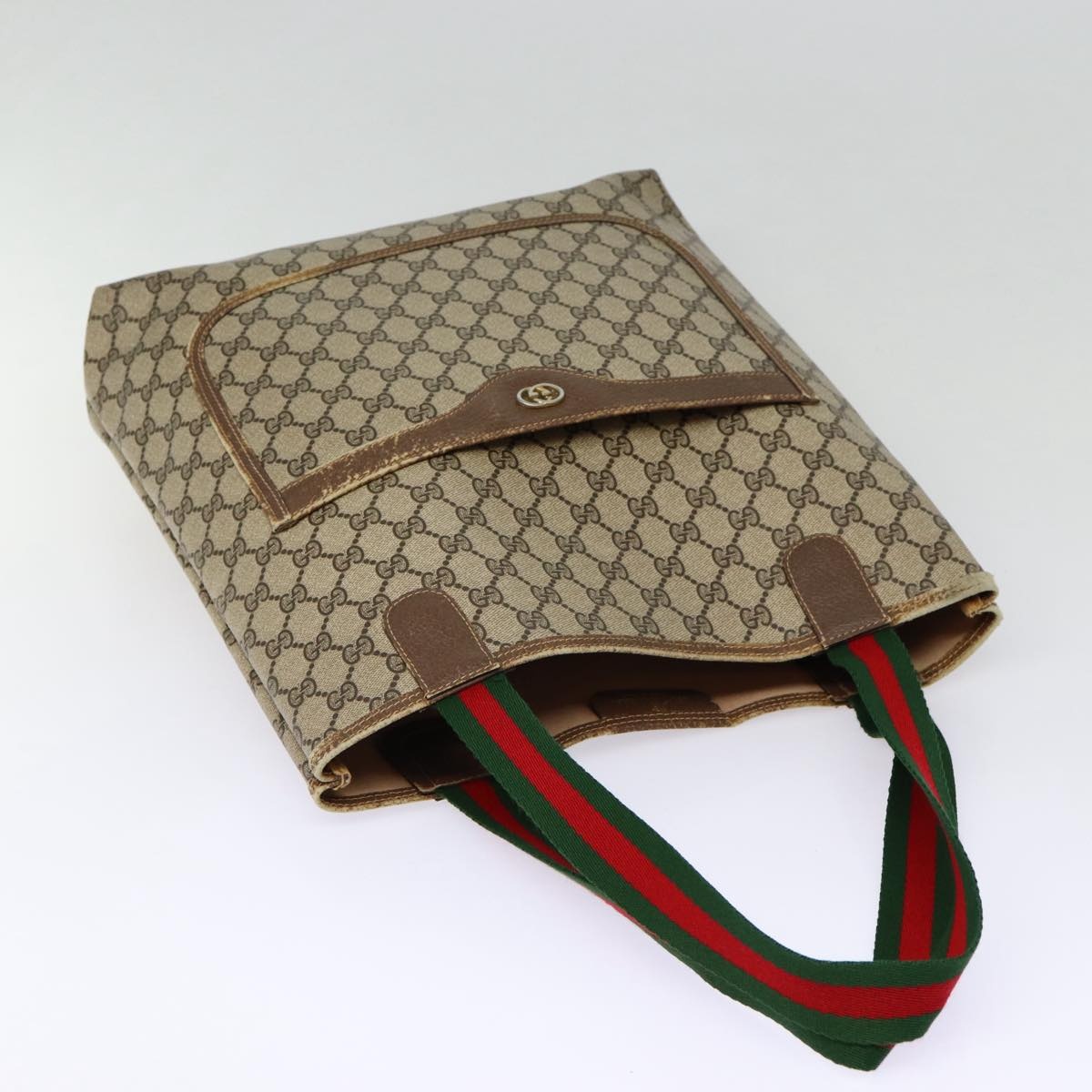 GUCCI GG Supreme Web Sherry Line Tote Bag Pvc Beige Red 40 02 003 - 7