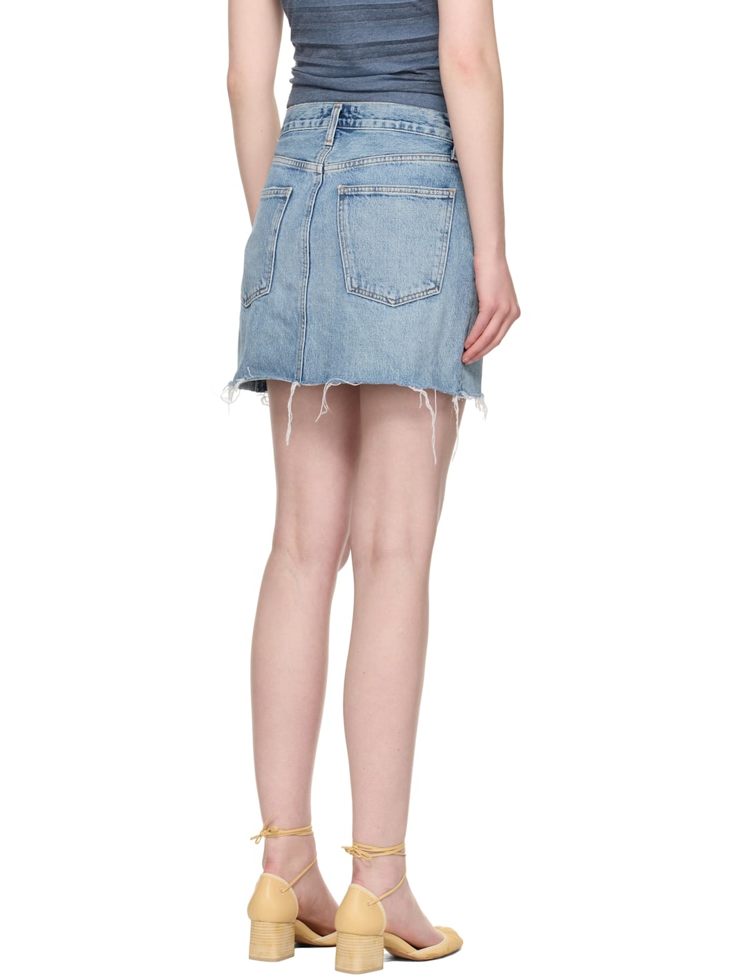 Blue V-Waist Denim Miniskirt - 3
