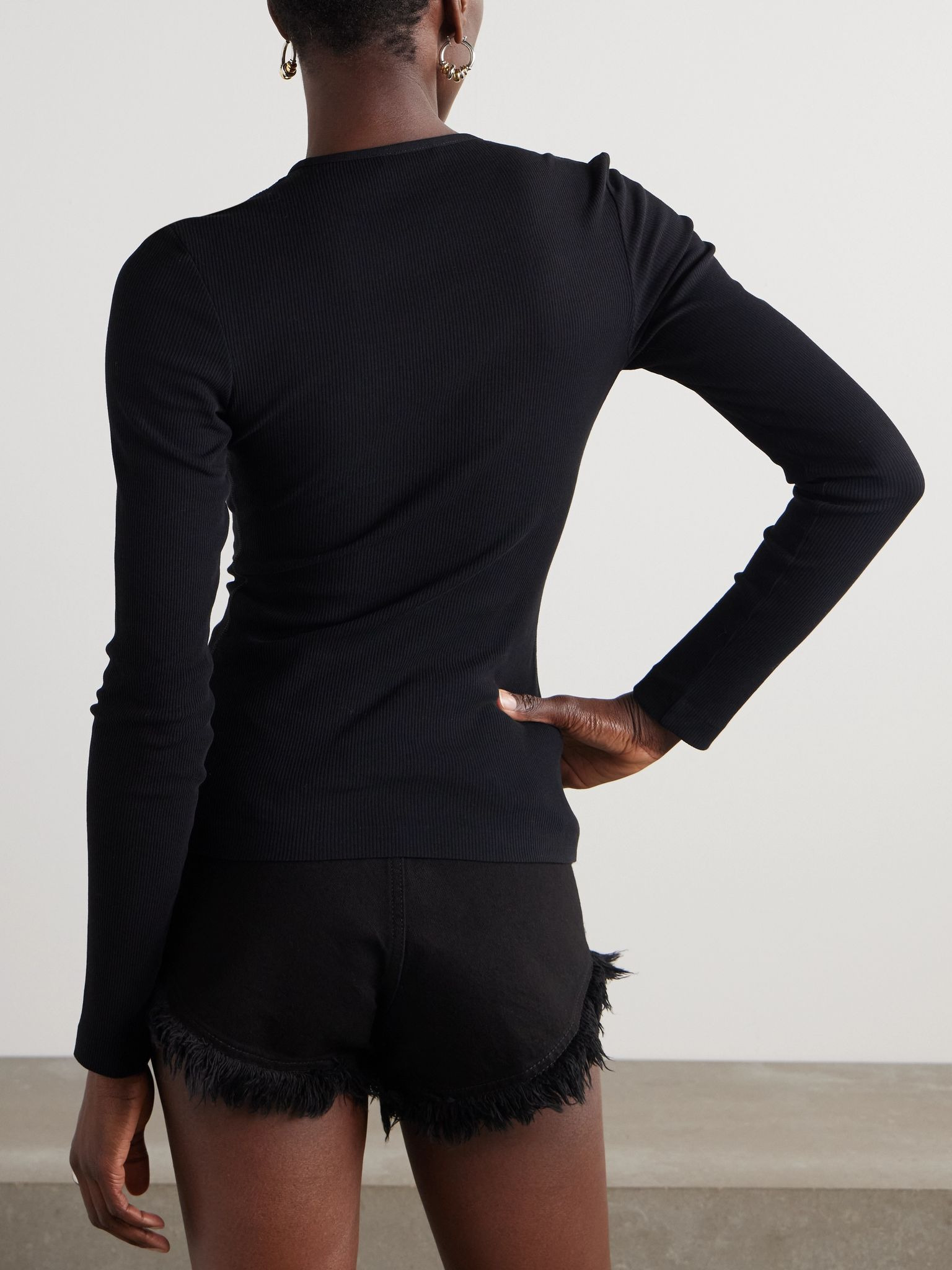 Ribbed cotton top Black - 4