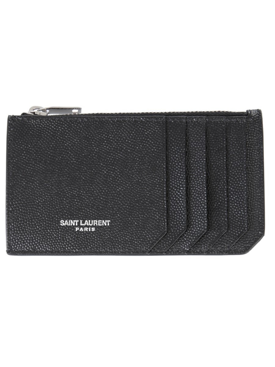 TEXTURED LEATHER CARD CASE WITH ZIPPER AND LOGO - 1