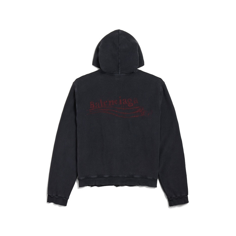 Women's Washed Crayon Political Zip-up Hoodie Regular Fit in Faded Black 6