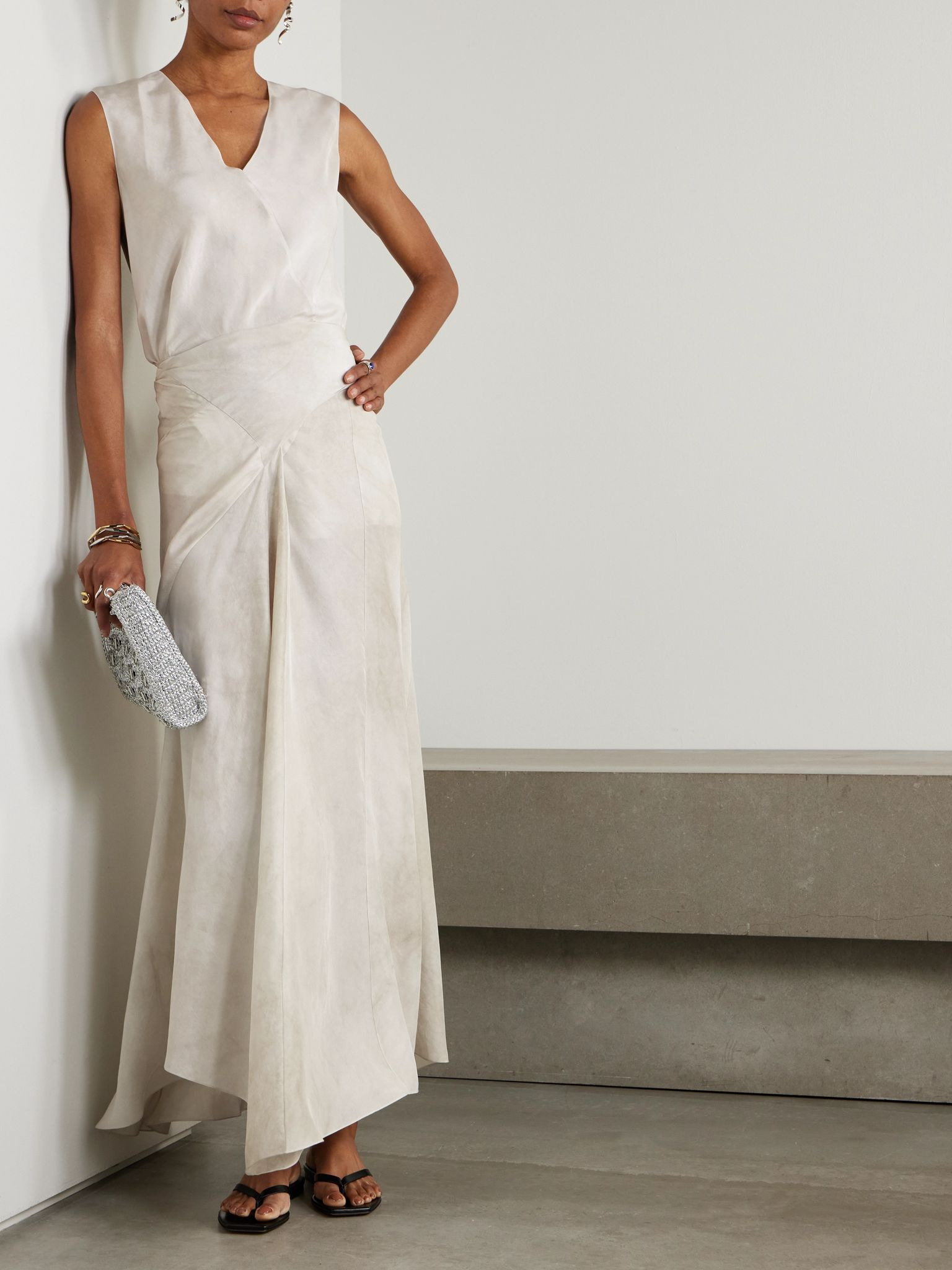 Dali asymmetric silk-voile top Cream - 2
