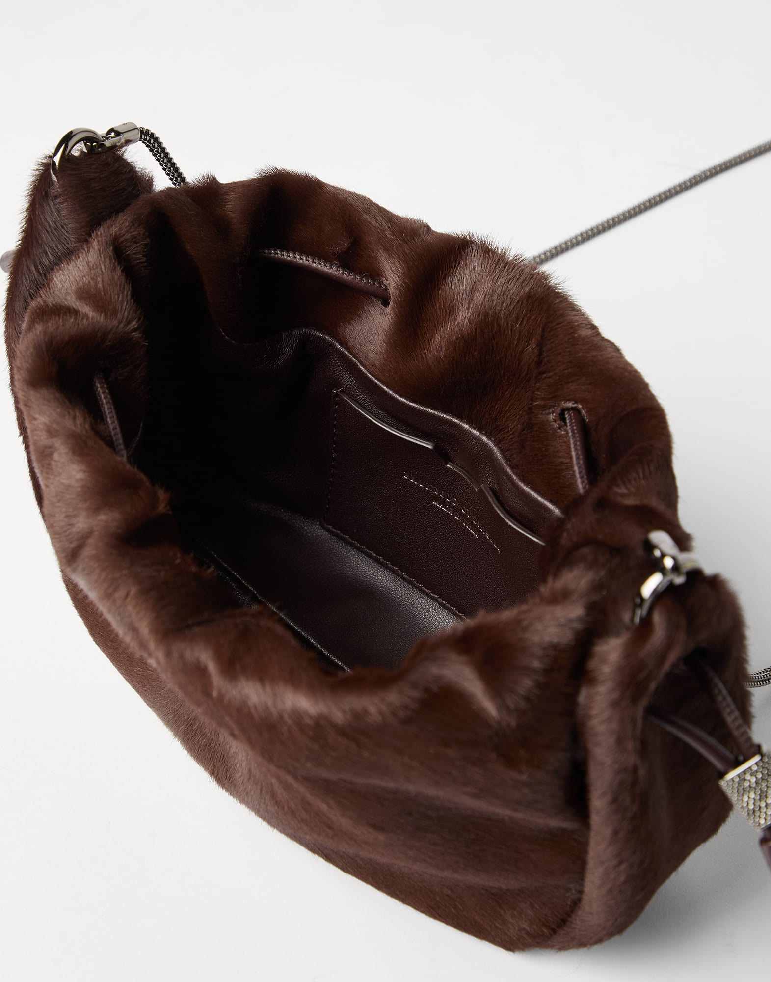 Mellow mini bucket bag in calf hair with precious chain - 5