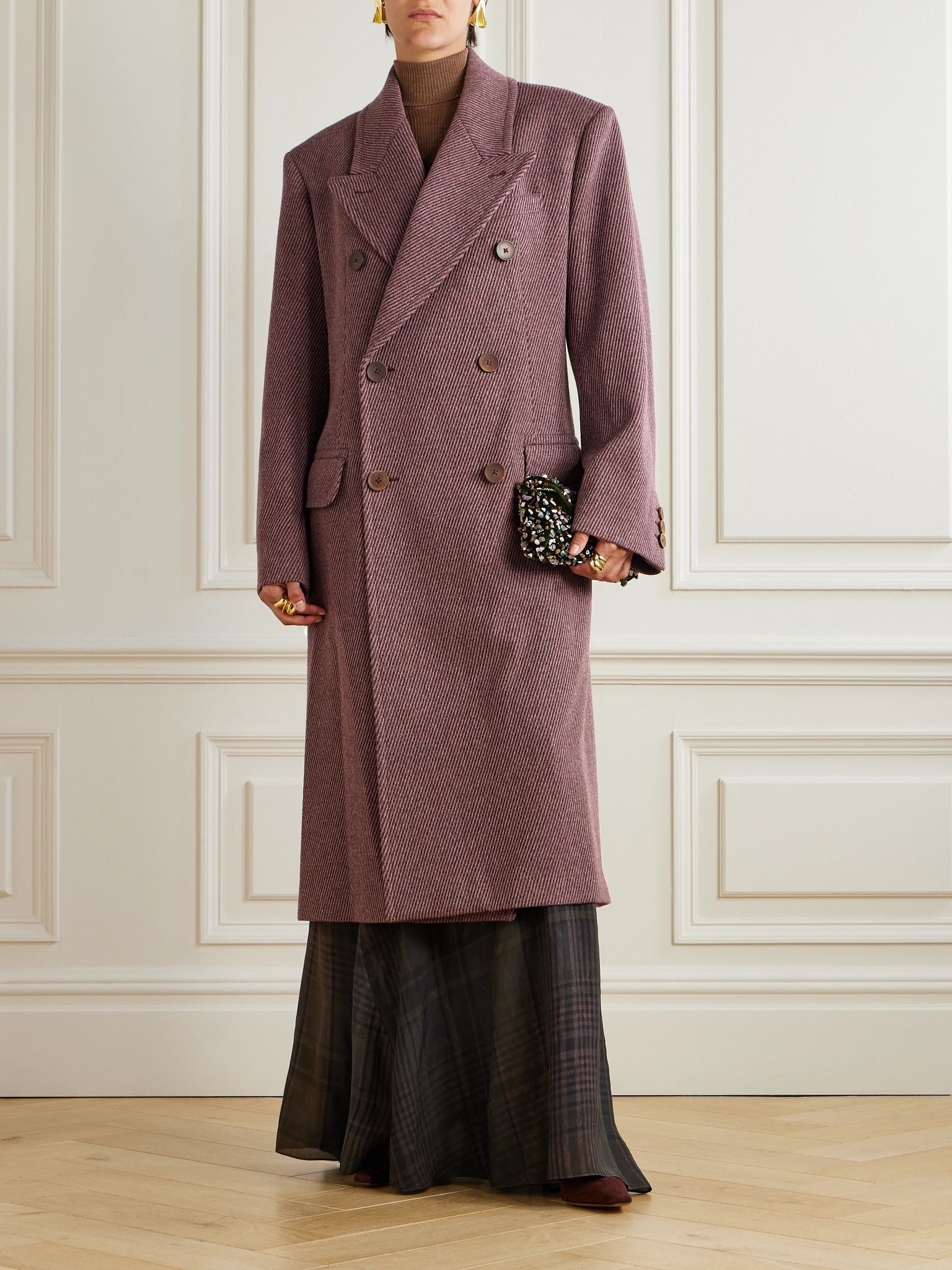 Winston double-breasted wool-twill coat Brown - 3