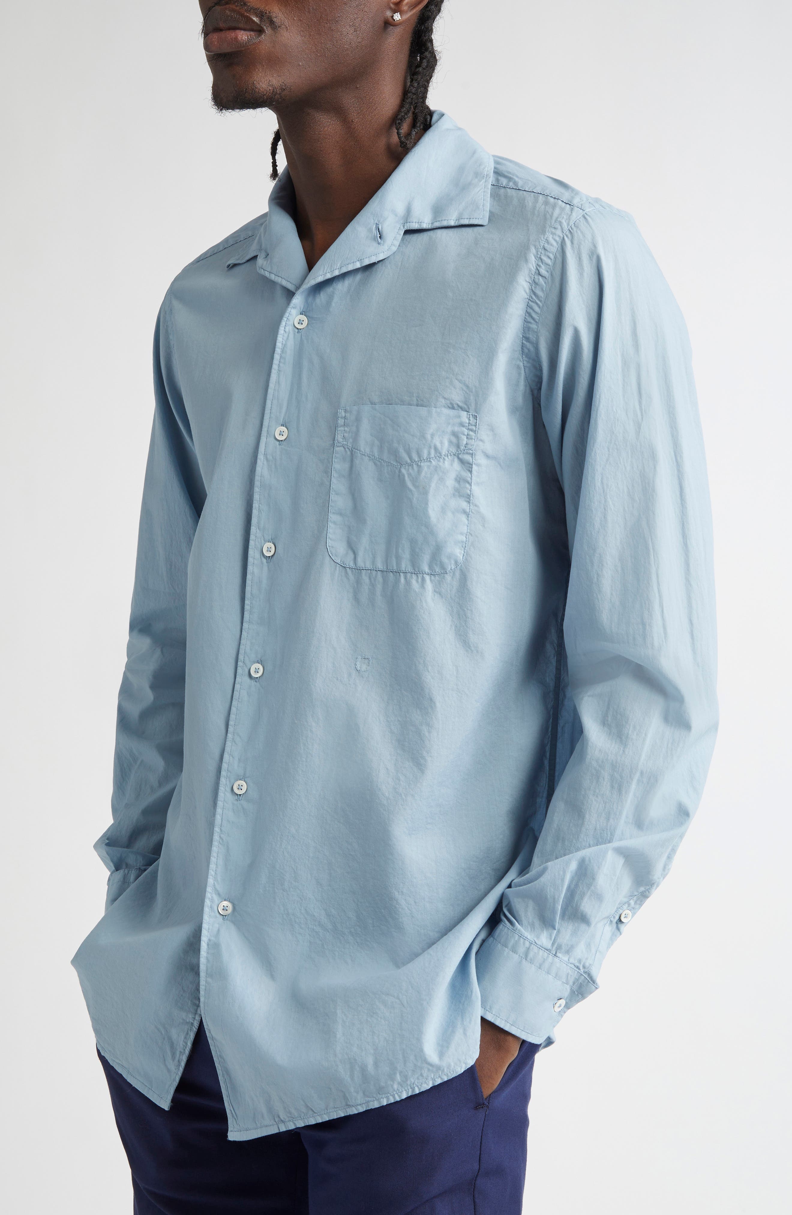 Massimo Alba Bowles Cotton Button-Up Shirt in Avio at Nordstrom - 4