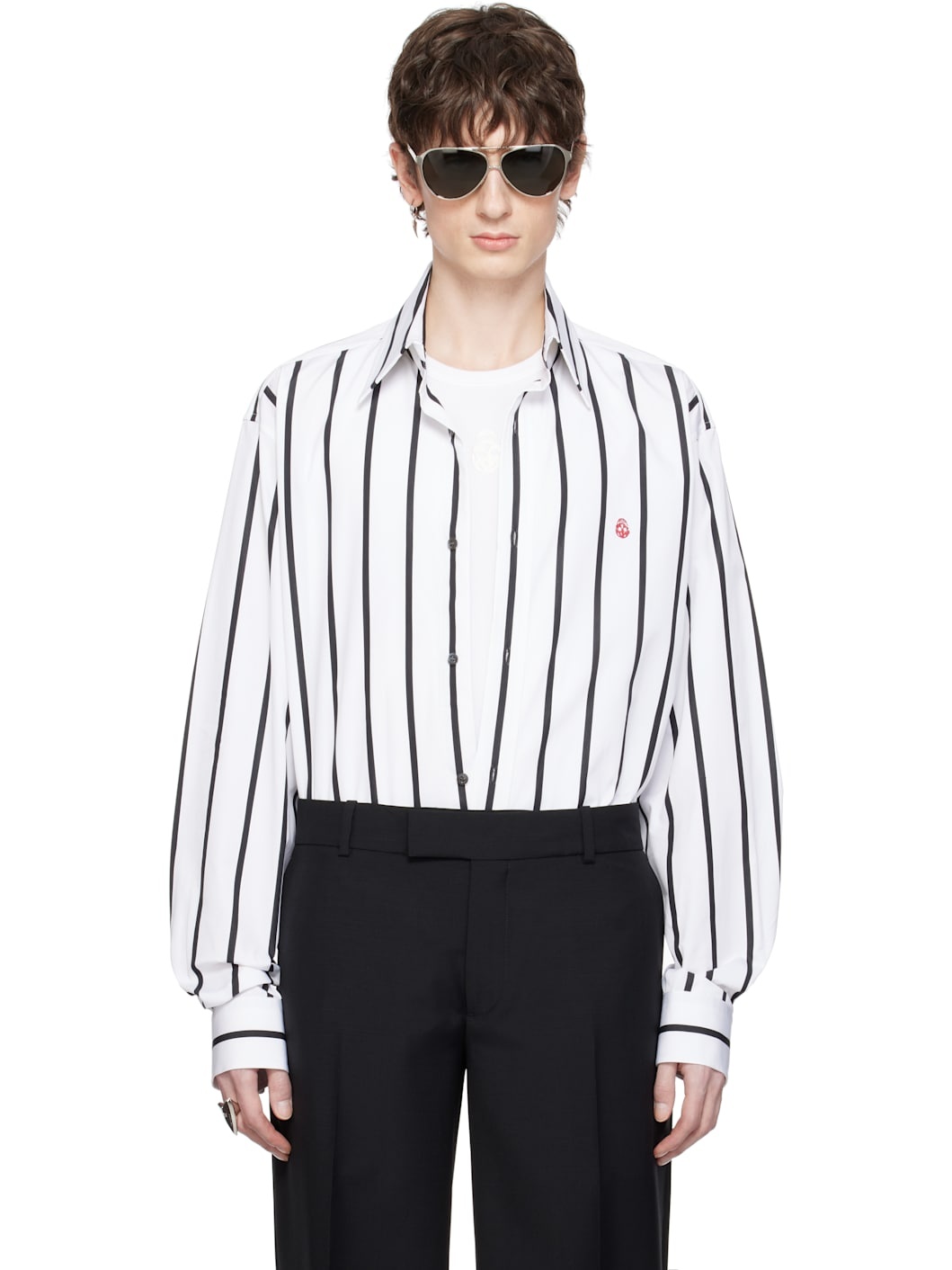 White & Black Bold Stripe Shirt - 1