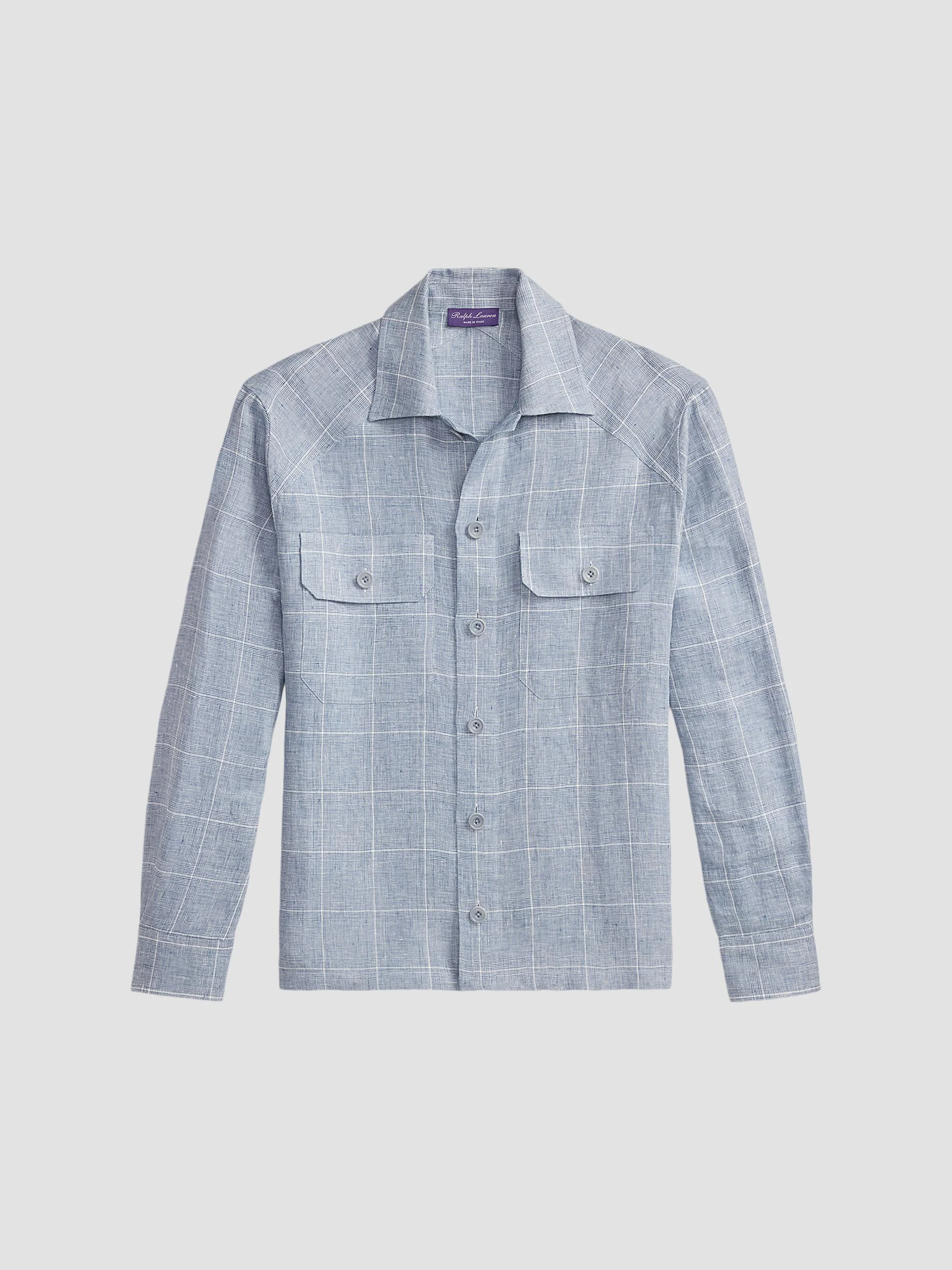 Men's Windowpane Glen Plaid Linen Sport Shirt - Blue Horizon - 1