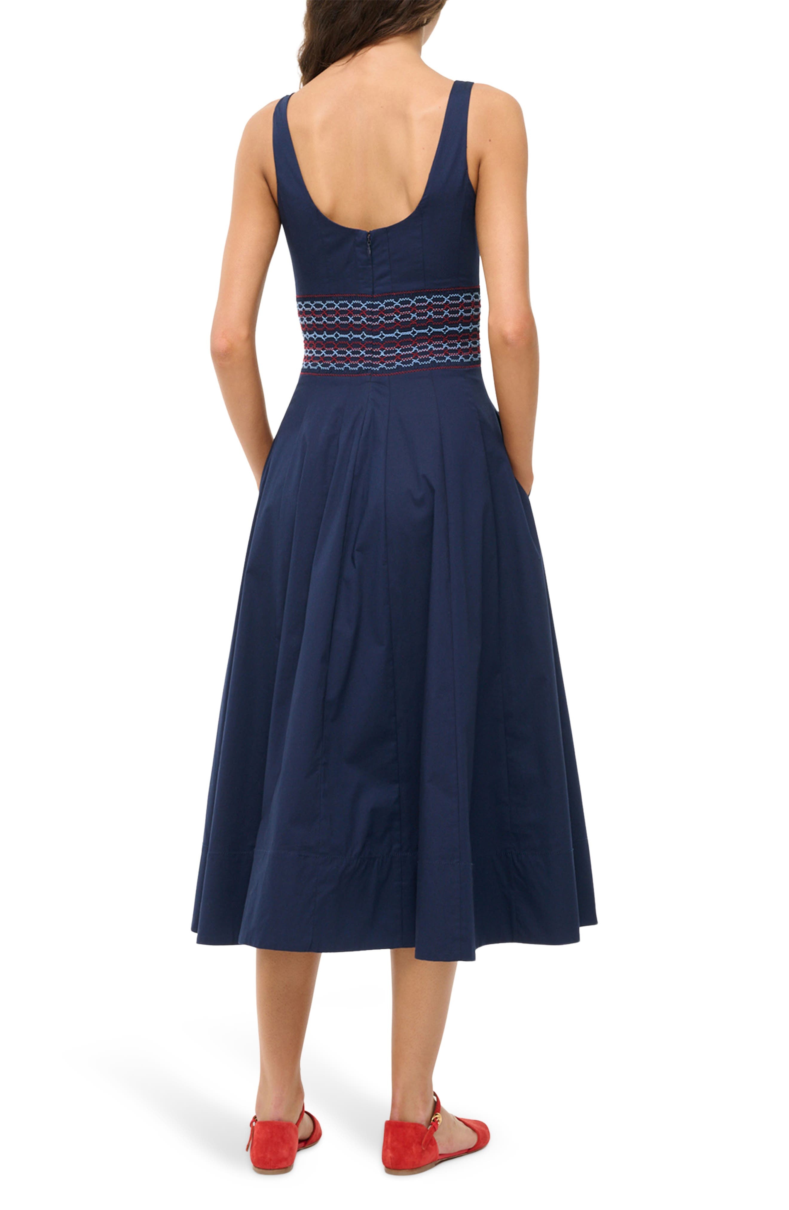 STAUD Rig Embroidered Smocked Waist Stretch Cotton Sundress in Navy at Nordstrom - 2