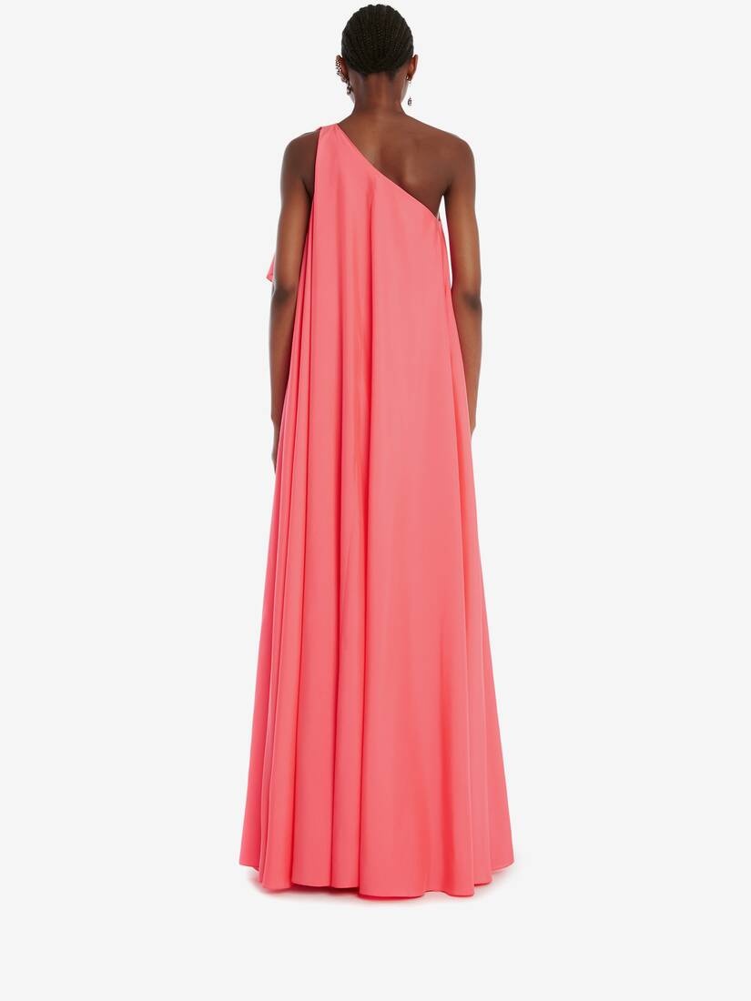 One-shoulder Drape Evening Dress in Neon Pink - 4