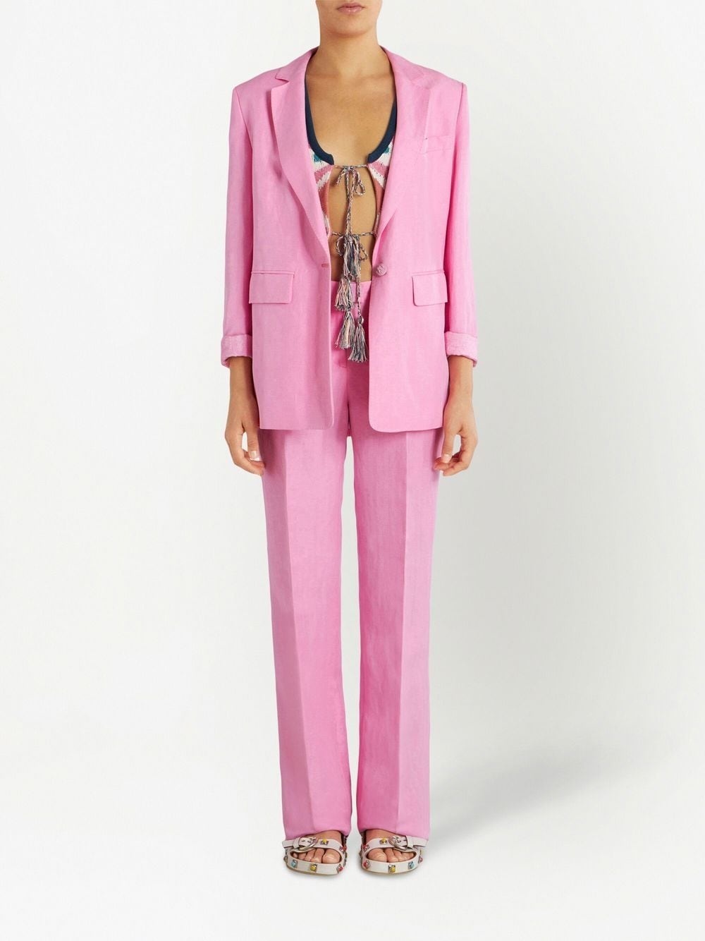 button-fastening linen-silk blazer - 2