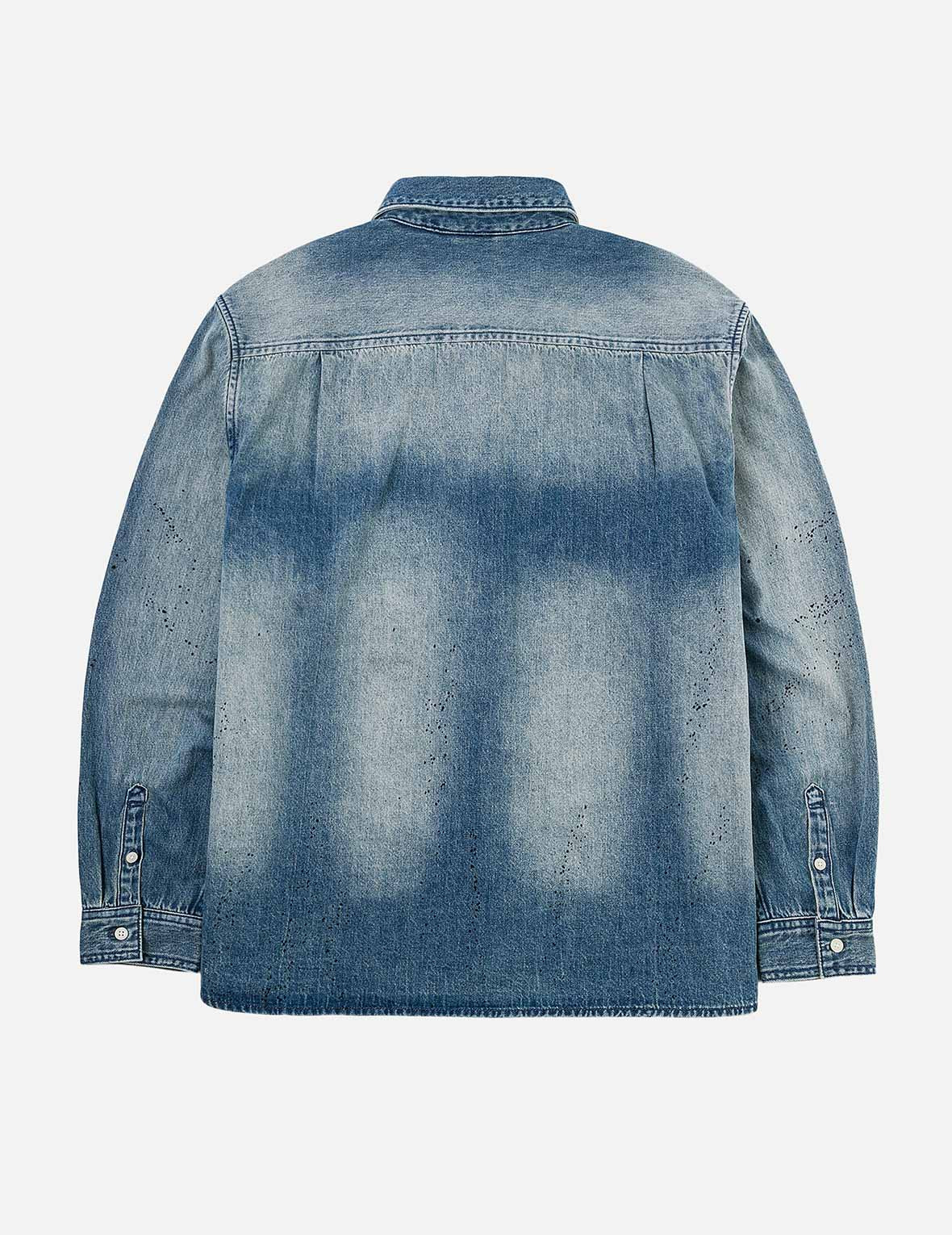 Splash Ink Seagull Print Regular Fit Denim Shirt - 4