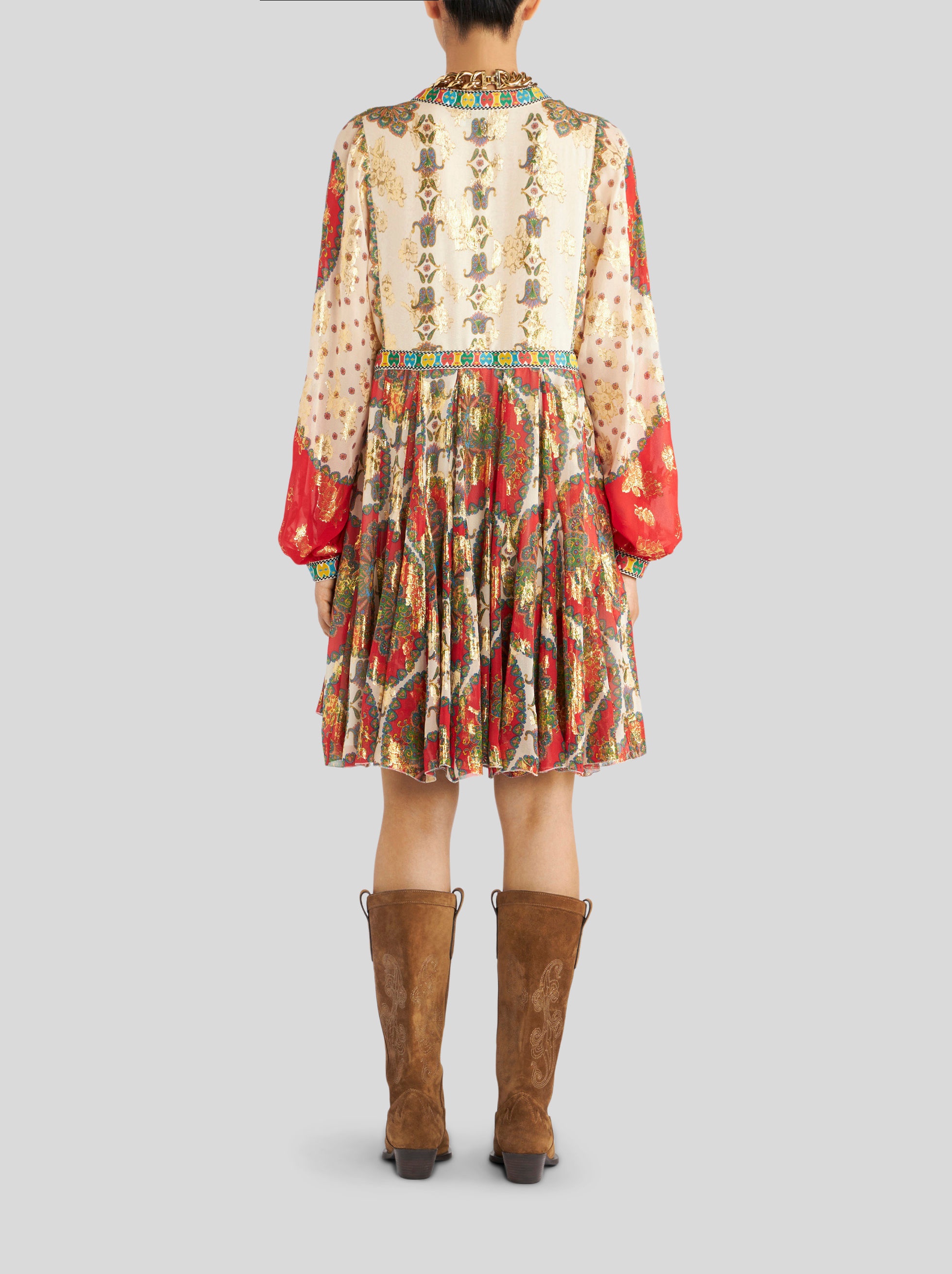 FLORAL PAISLEY PRINT SILK DRESS - 4