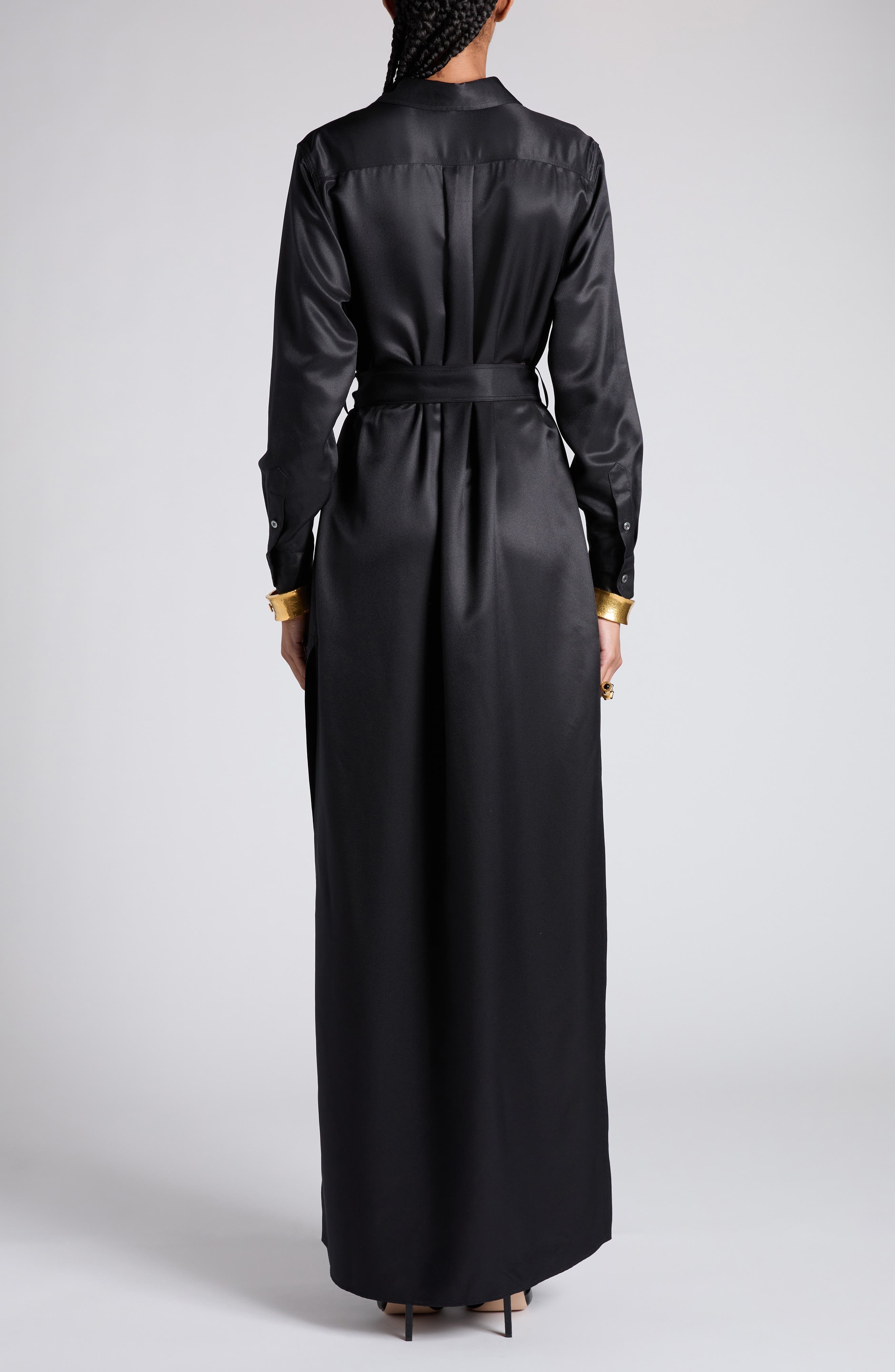 TOM FORD Long Sleeve Silk Twill Belted Shirtdress in Lb999 Black at Nordstrom - 2