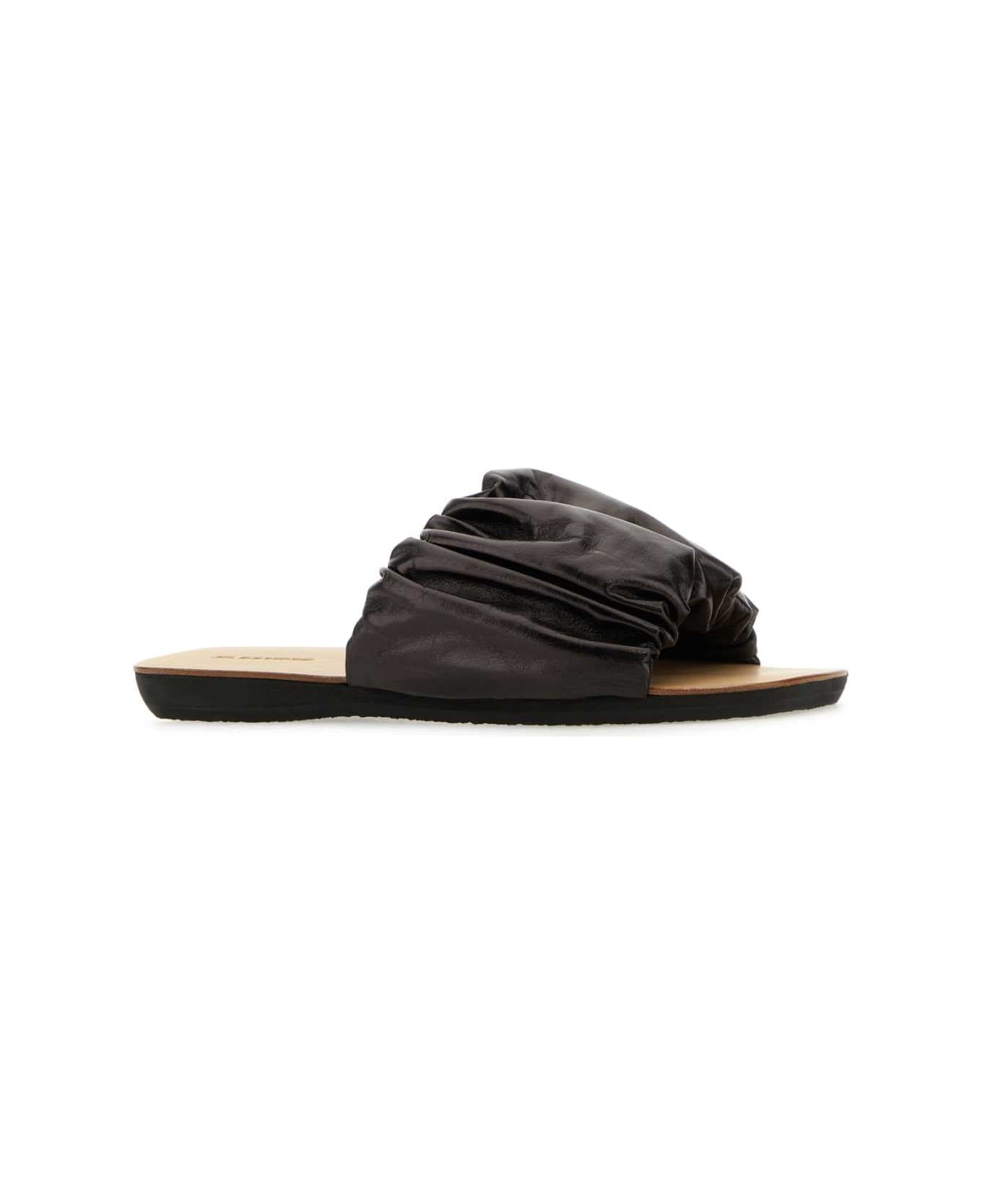 Dark Brown Leather Slippers - 2