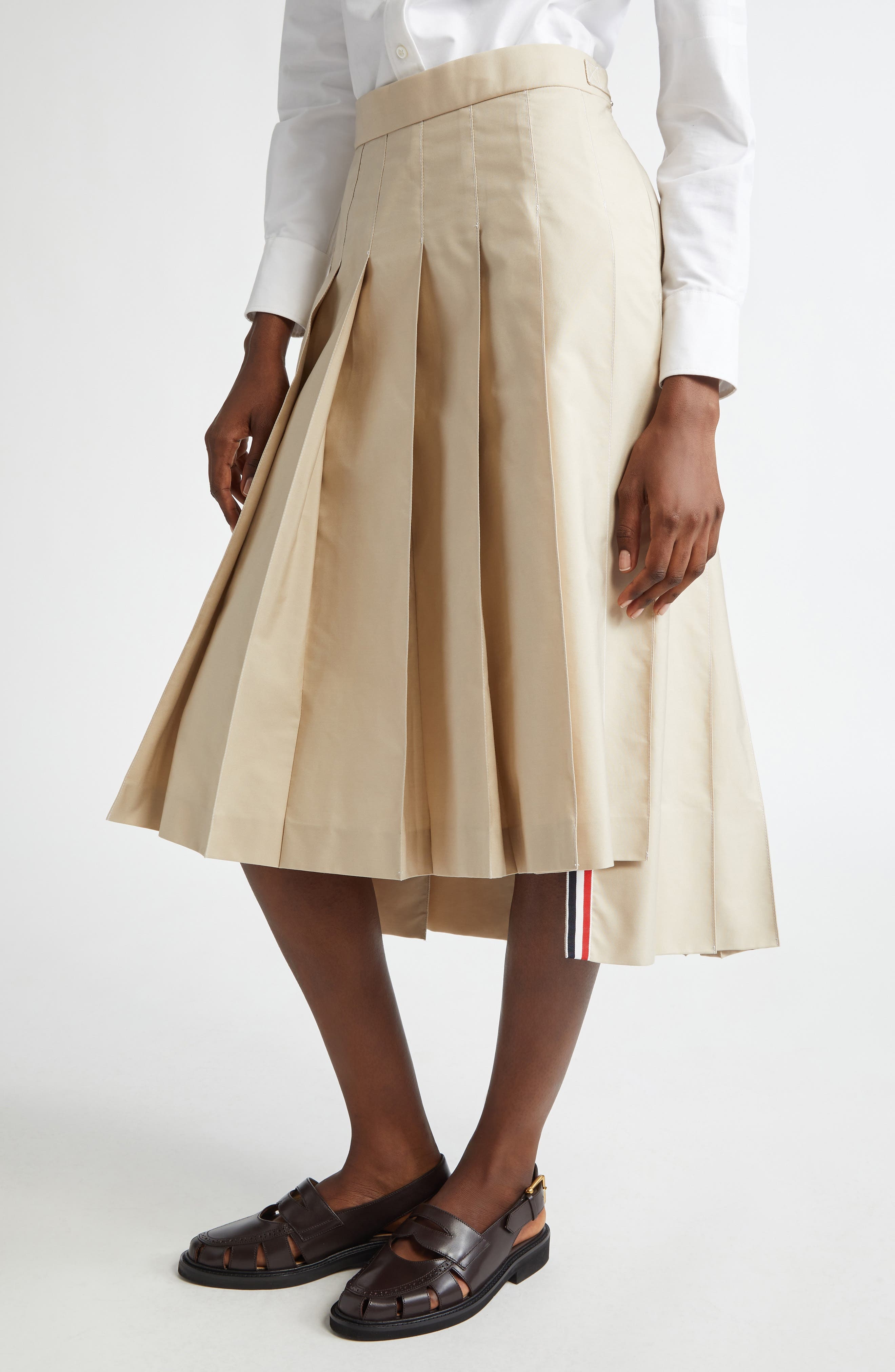 Thom Browne Drop Back Pleated Skirt in Khaki at Nordstrom - 5