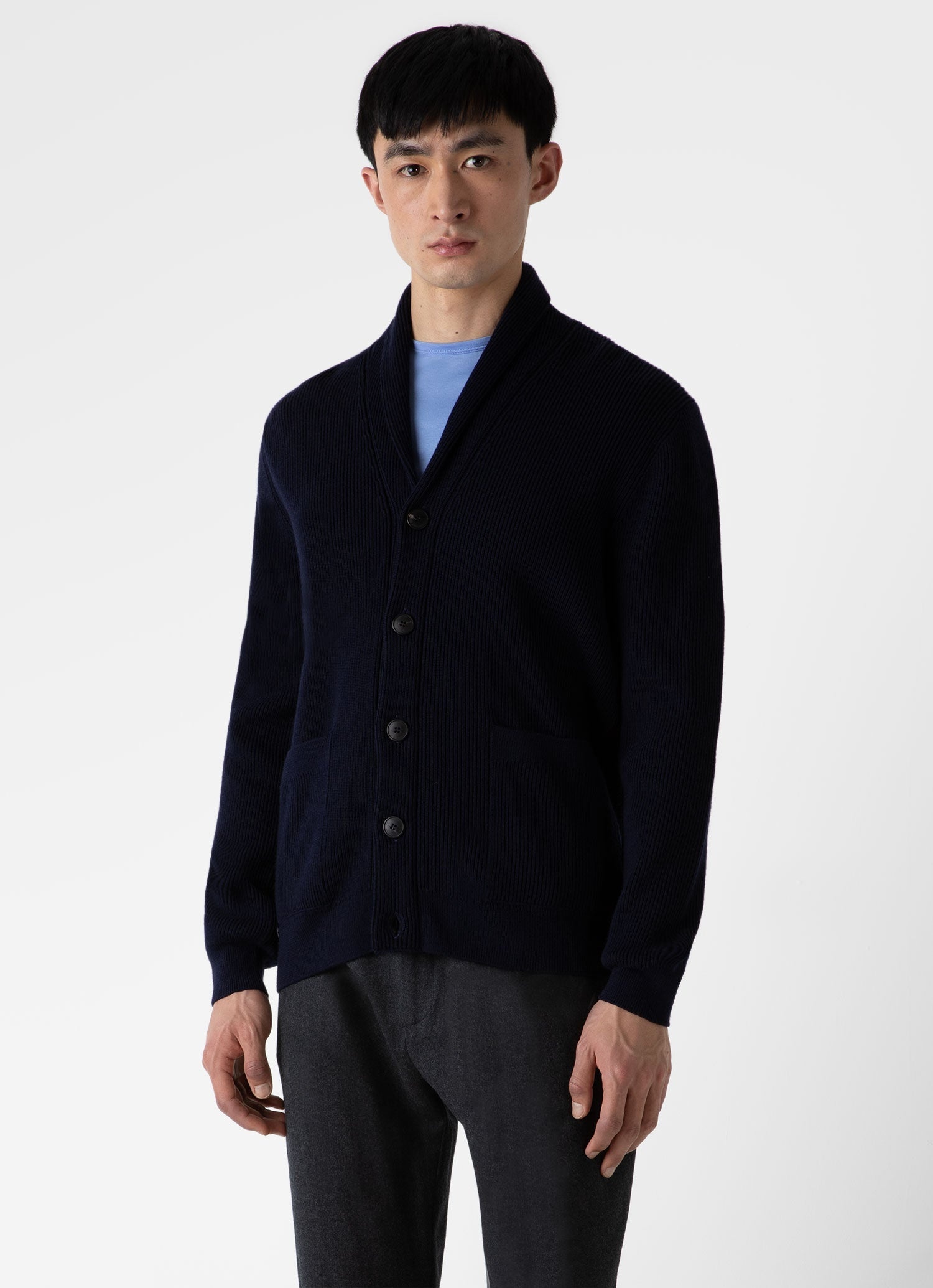 Ribbed Shawl Neck Cardigan - 2