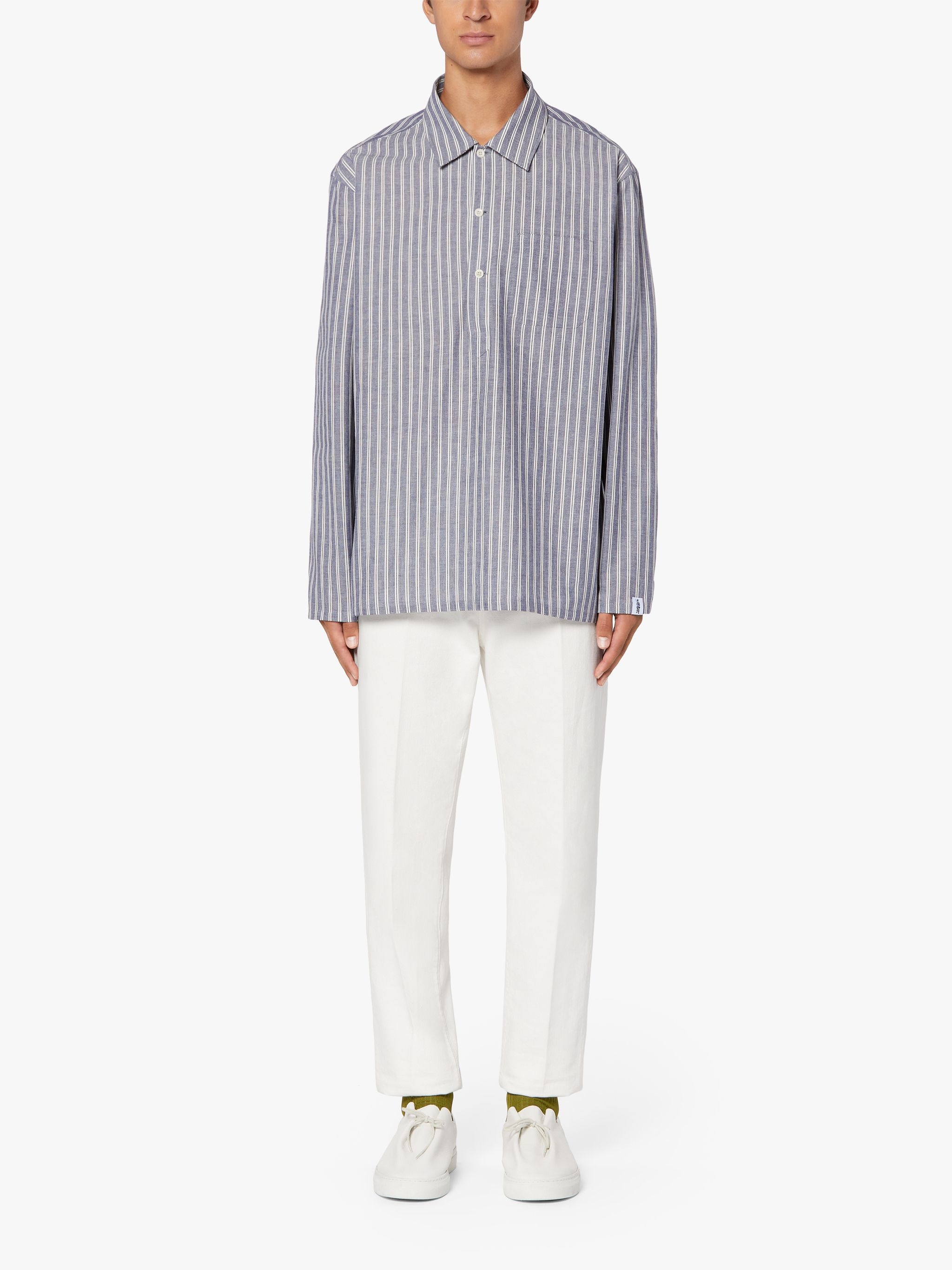 MILITARY BLUE STRIPED COTTON SHIRT | GSM-201 - 2