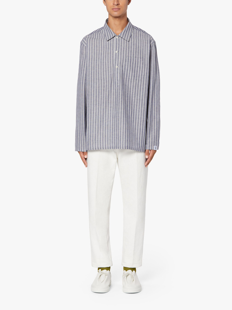 Mackintosh MILITARY BLUE STRIPED COTTON SHIRT | GSM-201 outlook