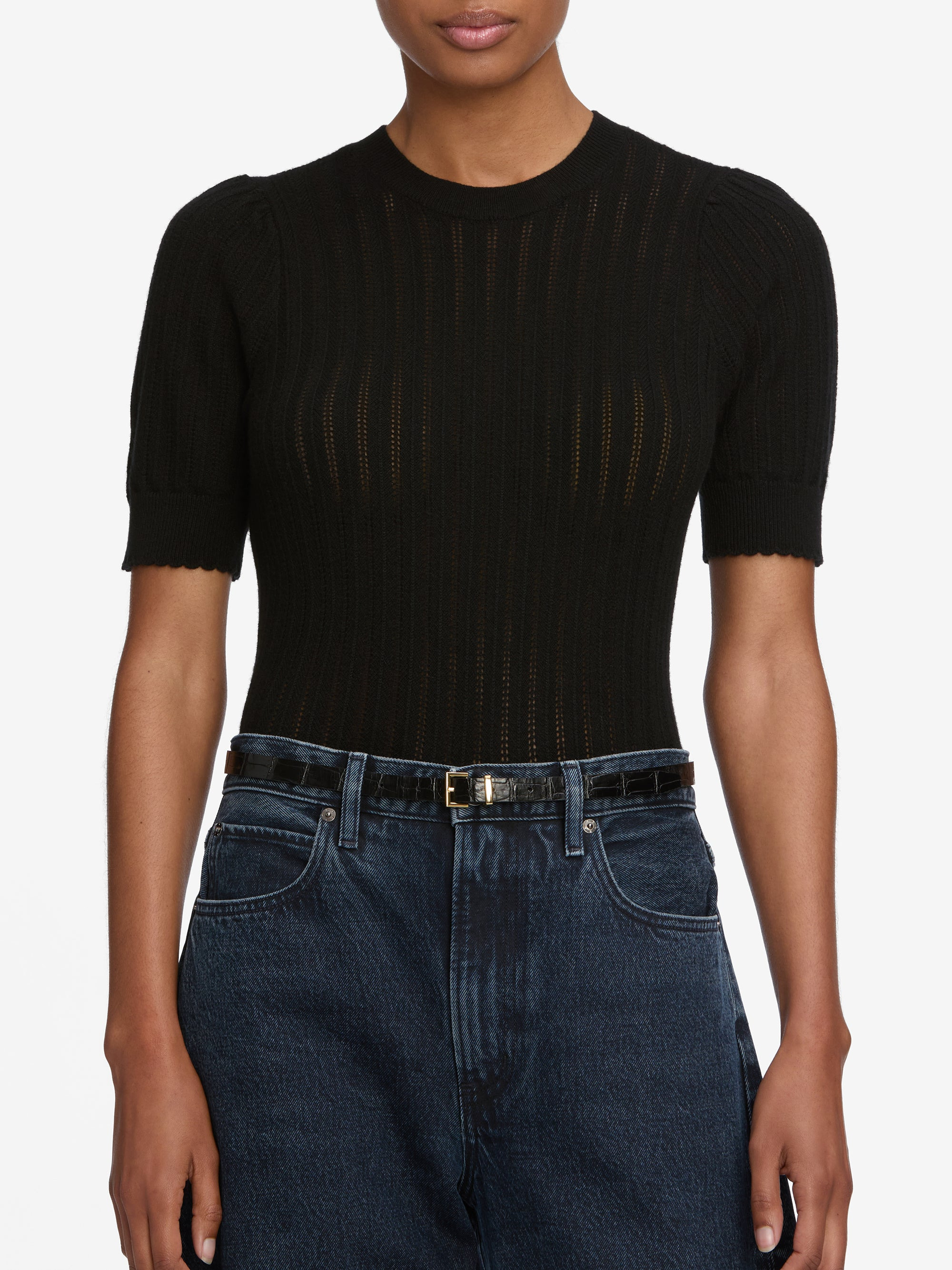 The Ladder Pointelle Sweater in Black - 3