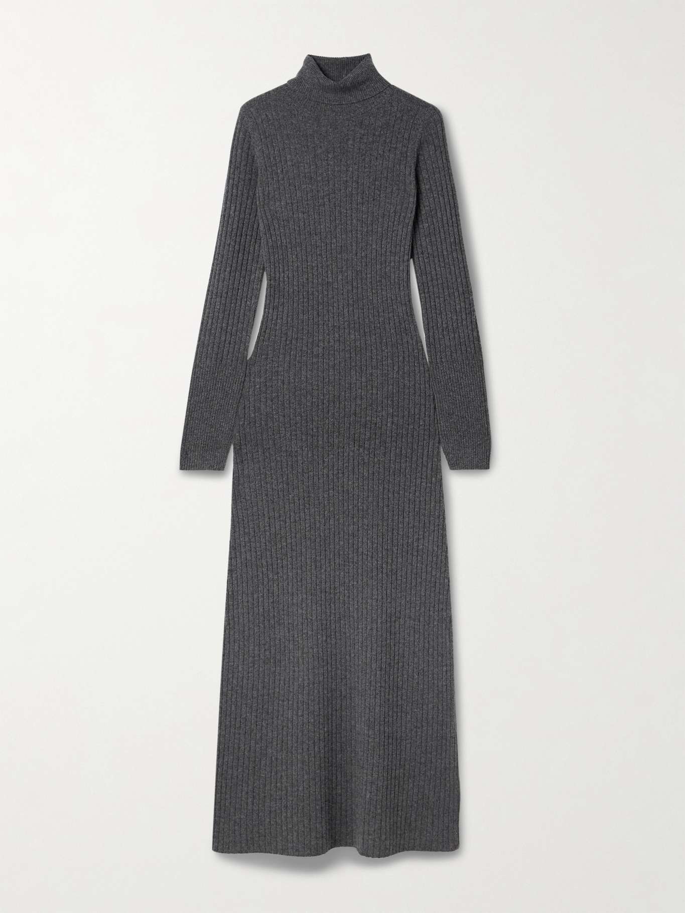 Ribbed cashmere turtleneck maxi dress Gray - 1