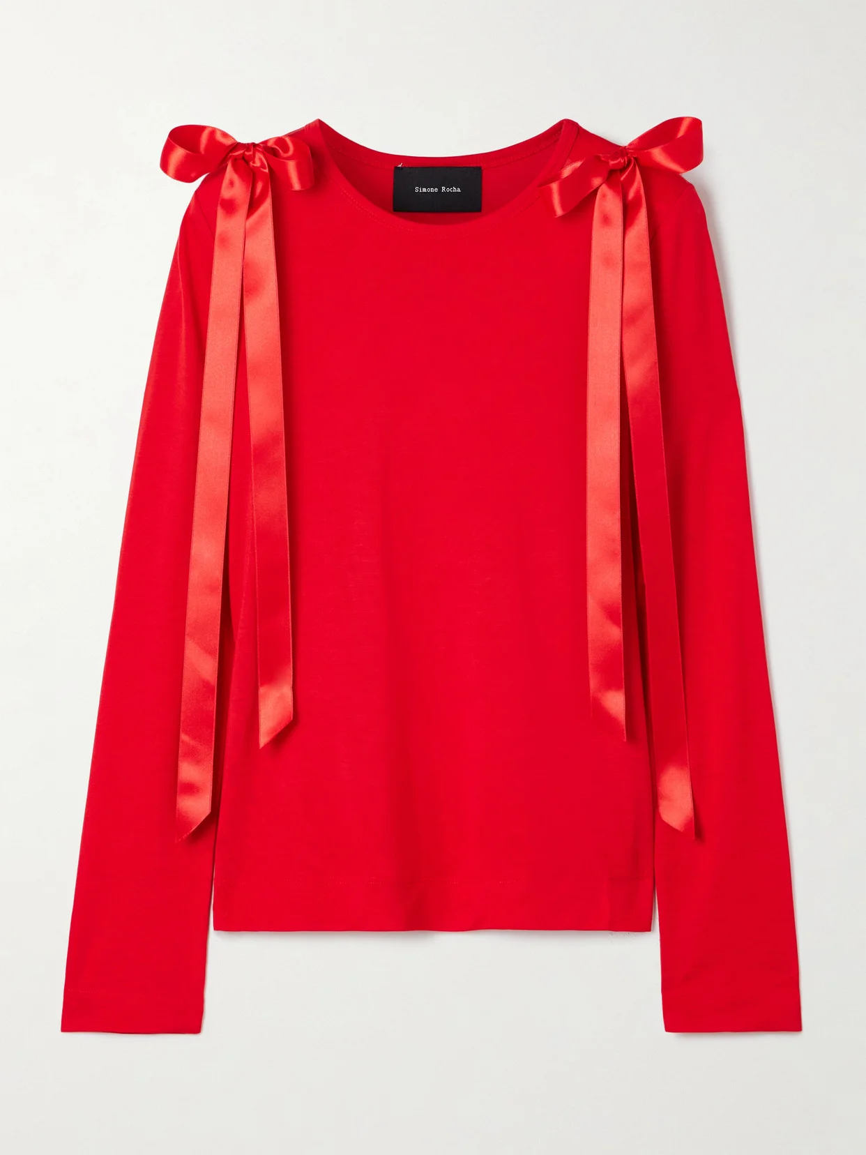 Bow-embellished Satin-trimmed Lyocell-jersey Top - 1