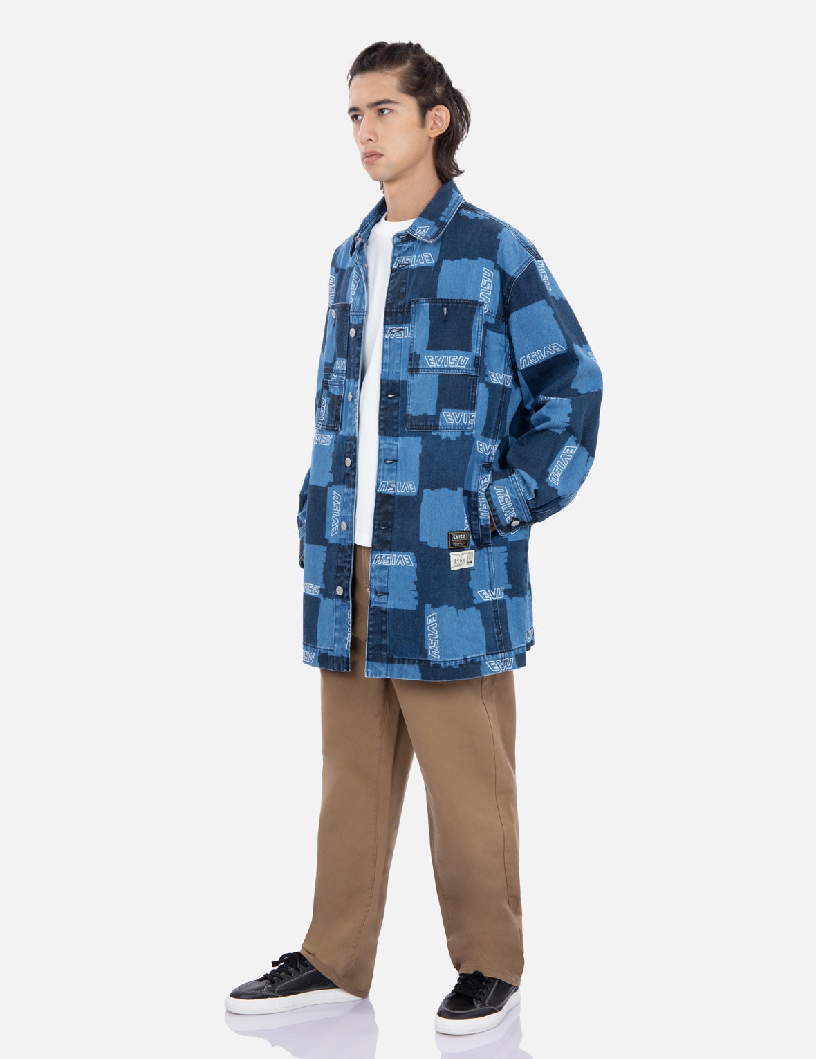Allover Check Pattern Print Denim Shirt Jacket - 3