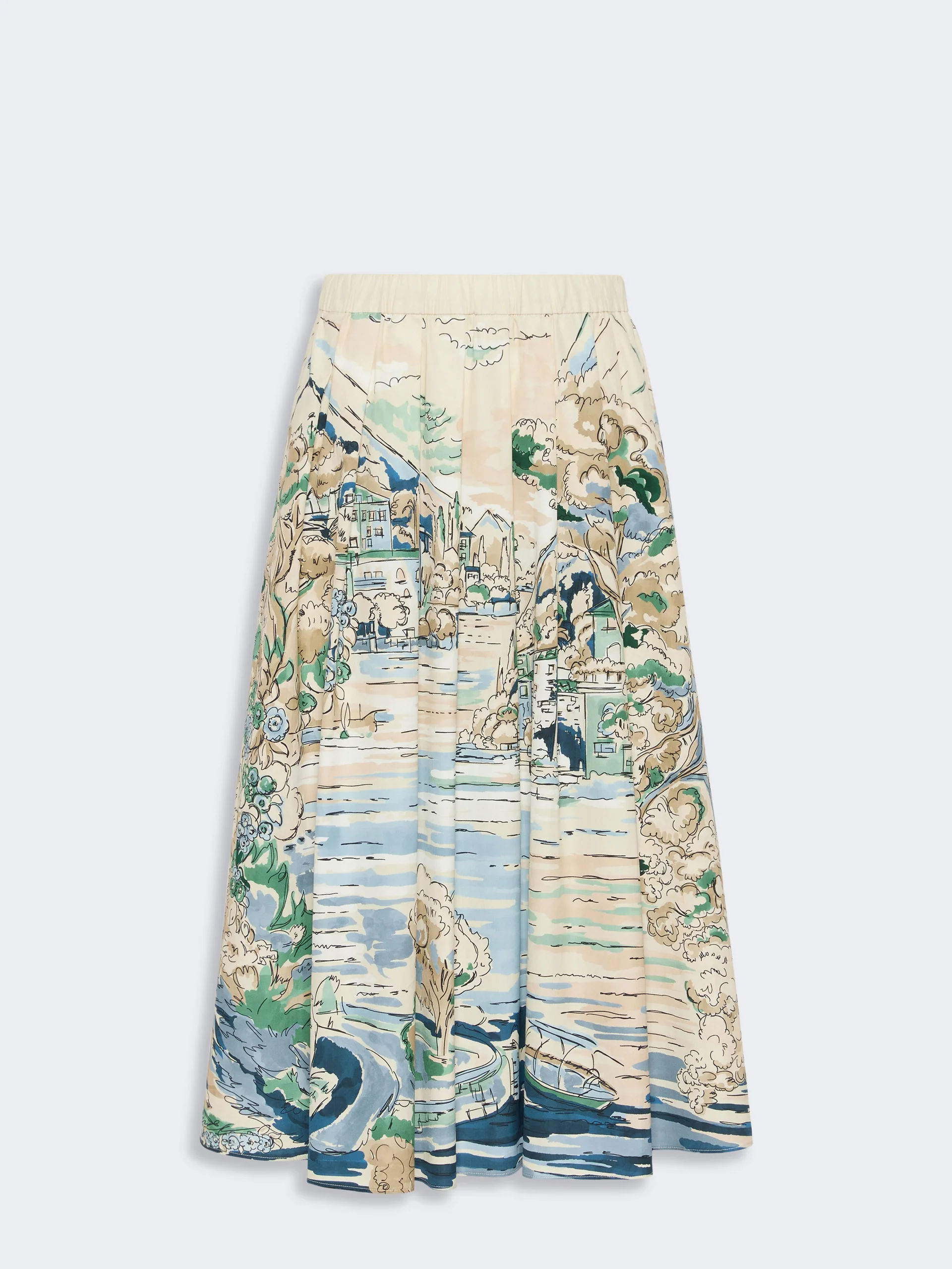 ADEPTO Pleated printed poplin skirt - LIGHT BLUE - 1