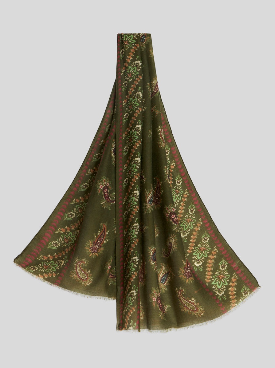 MICRO PAISLEY FOLIAGE CASHMERE AND SILK SCARF - 1