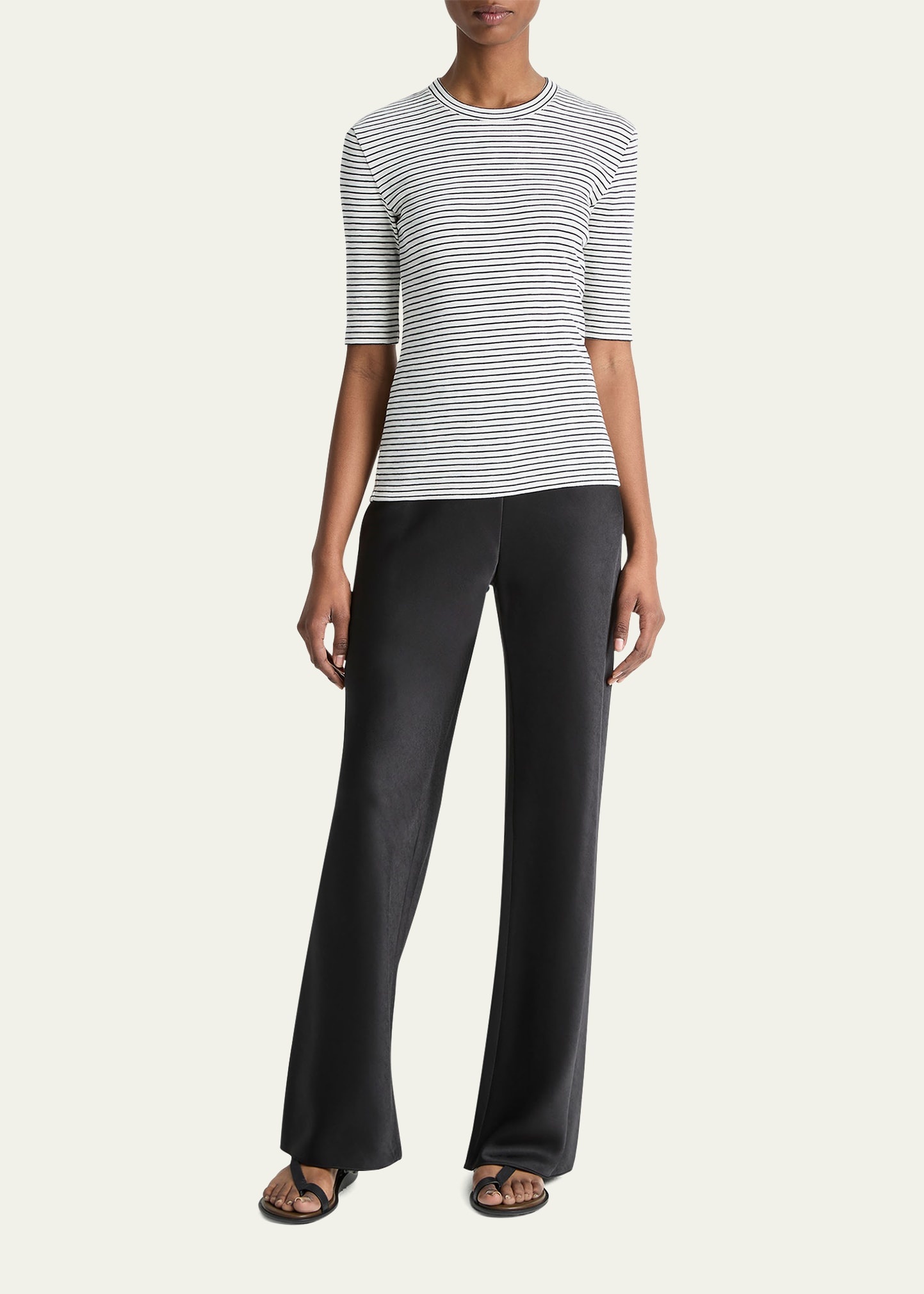 Stripe Elbow-Sleeve Top - 2