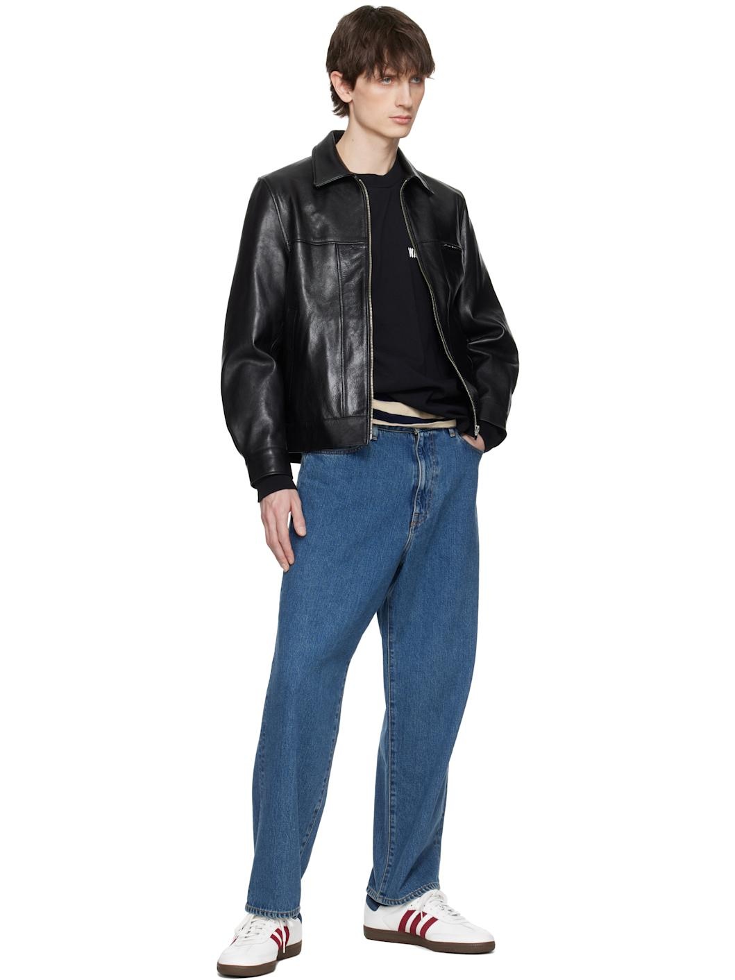 Black Grained Leather Jacket - 4