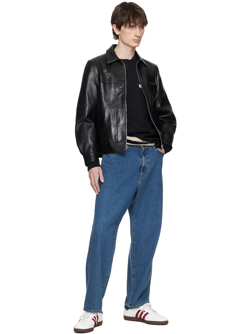 WACKO MARIA Black Grained Leather Jacket outlook