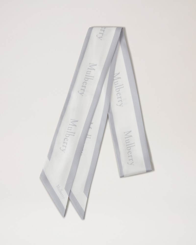Skinny Scarf - Logo Border Pale Grey-White Recycled Polyester 1