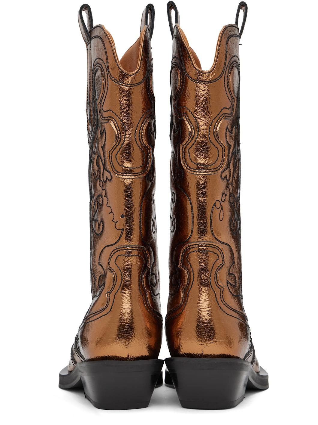 Gold Mid Shaft Embroidered Western Boots - 2