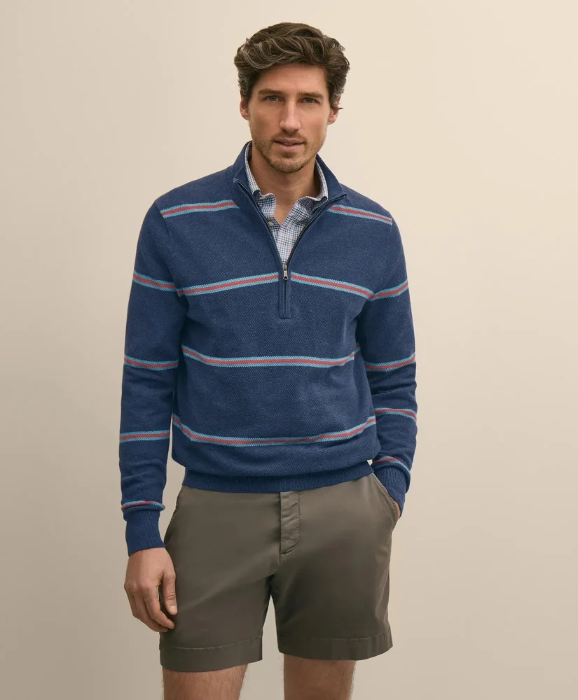 Supima® Cotton Pique Striped Quarter-Zip Sweater - 1