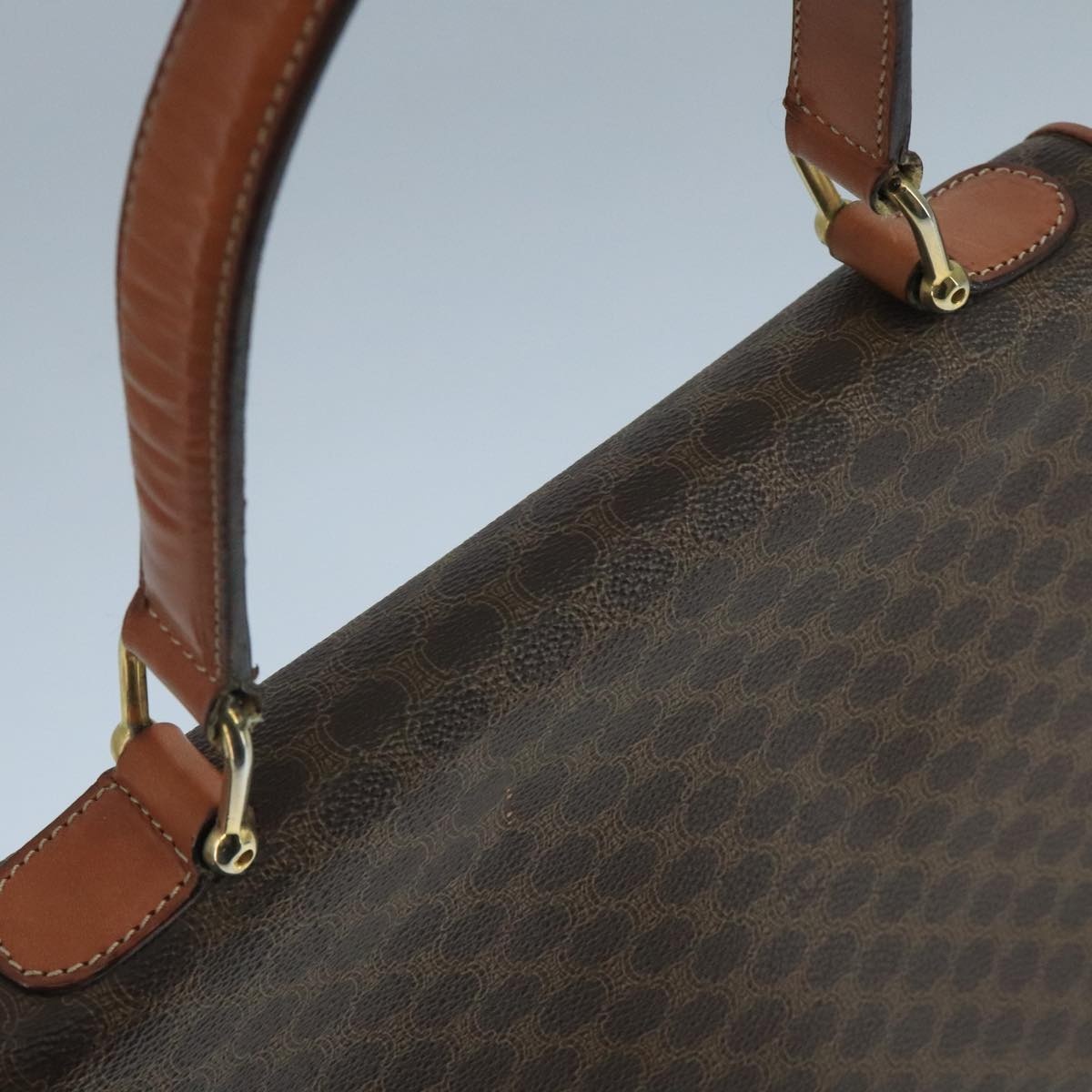 CELINE Macadam Canvas Hand Bag Pvc Leather Brown Gold - 6