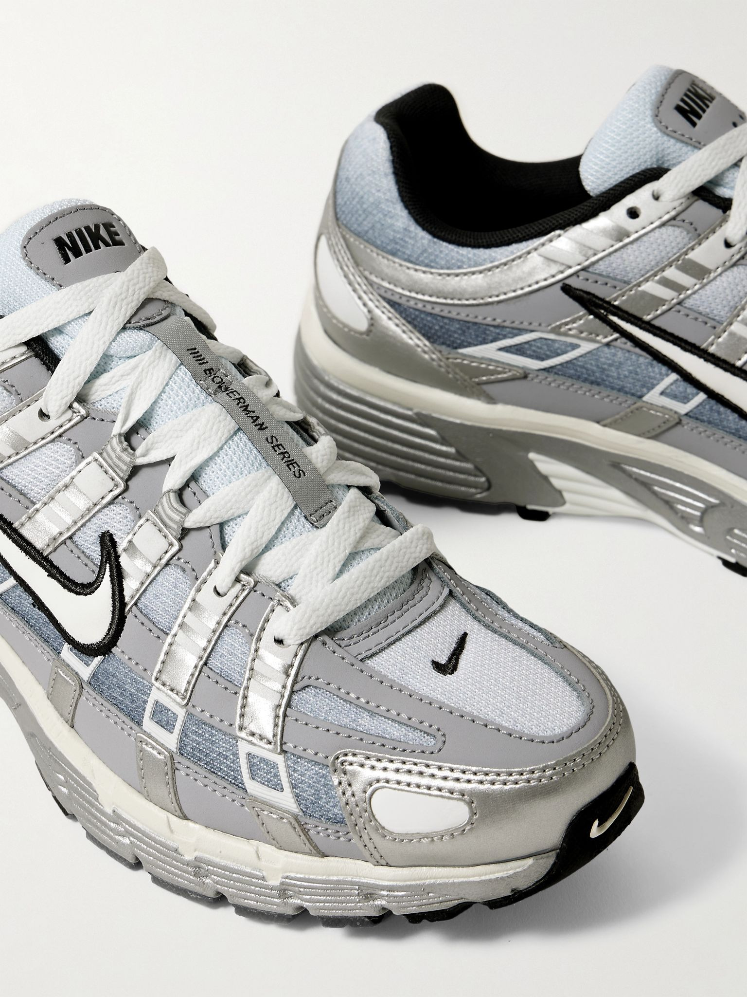 P-6000 Leather and Mesh Sneakers Silver - 5