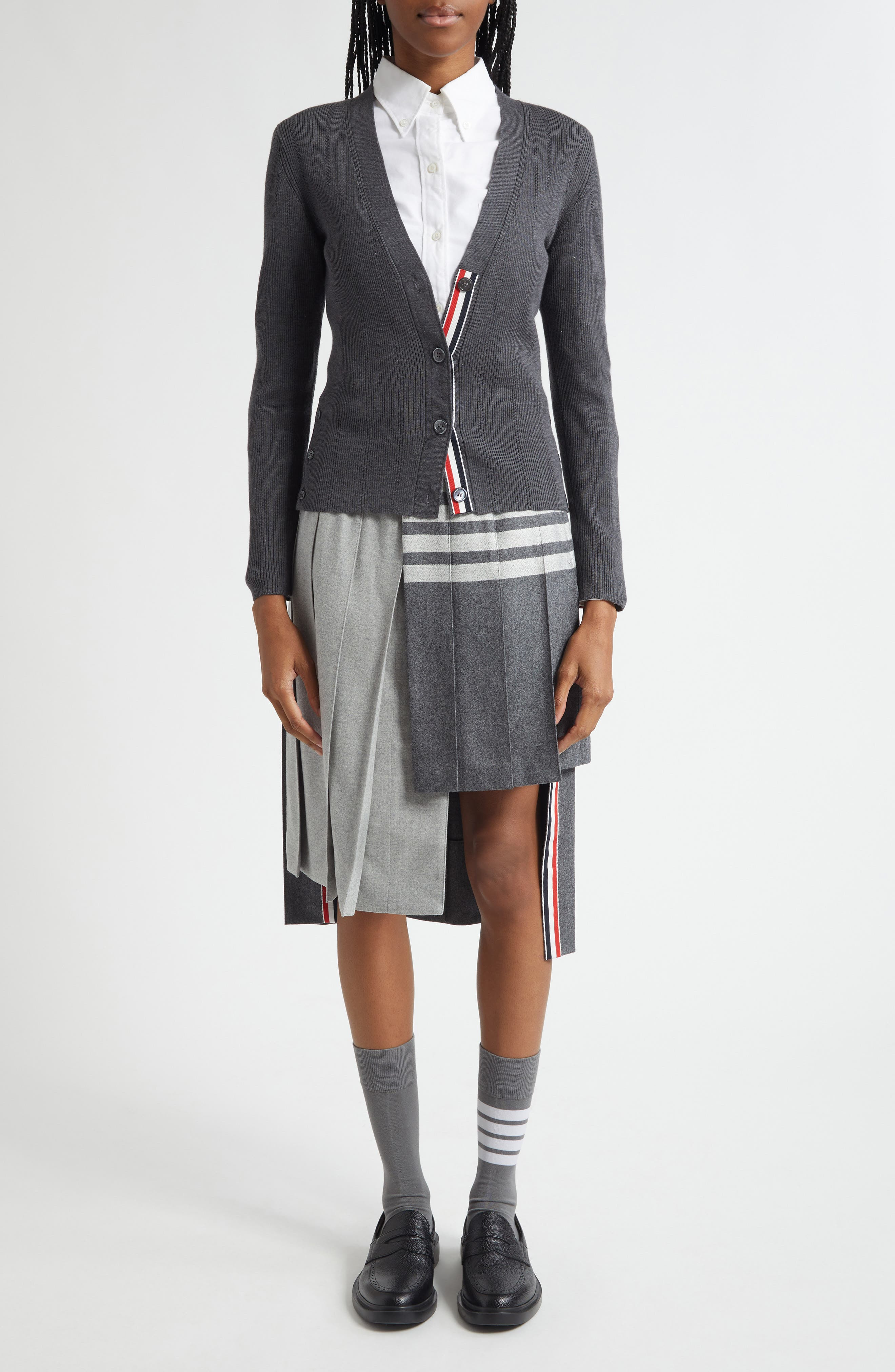 Thom Browne Pointelle Stitch Wool & Silk Cardigan in Medium Grey at Nordstrom - 2