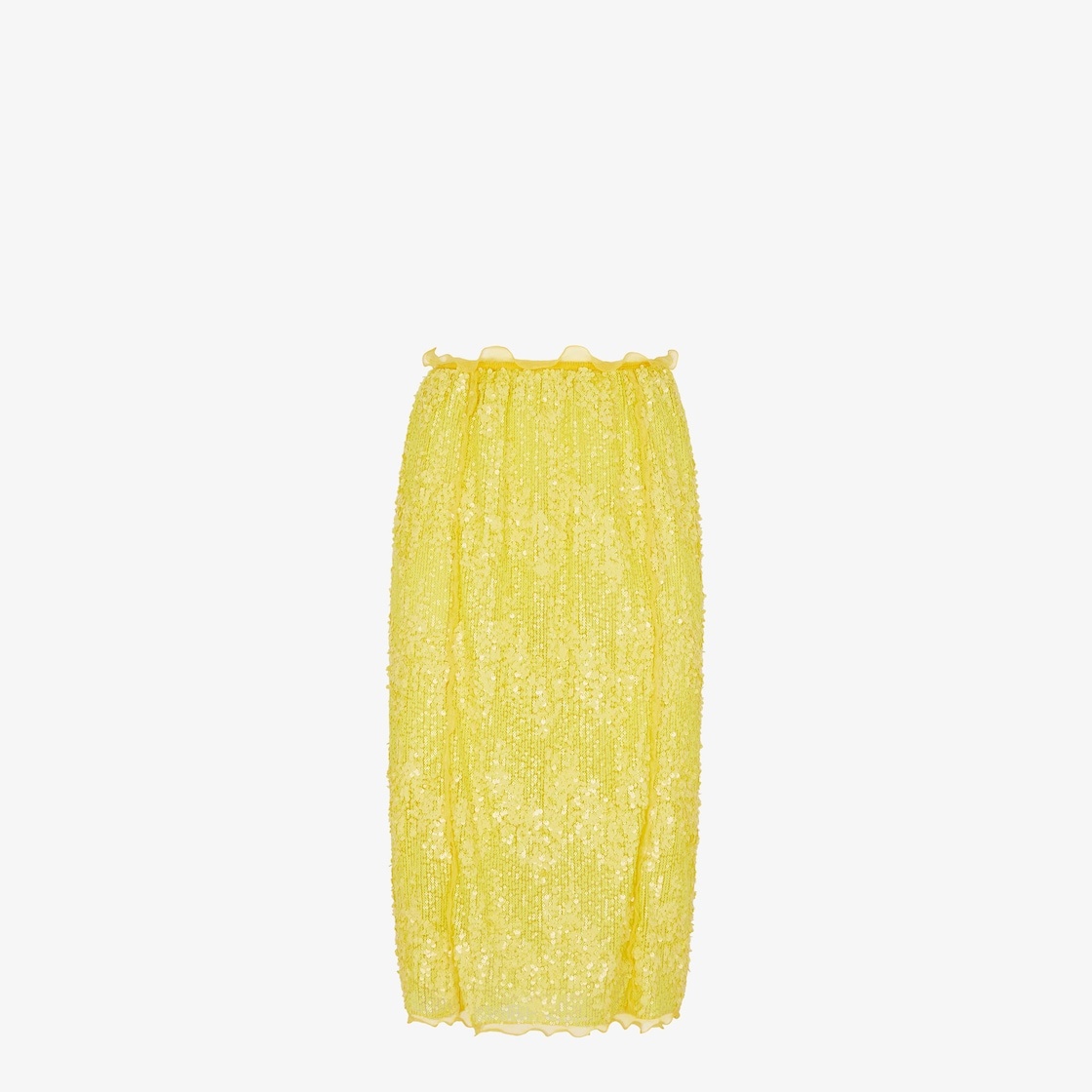 Straight midi skirt with elastic fitted waist. Made of yellow silk chiffon, entirely covered with al - 1
