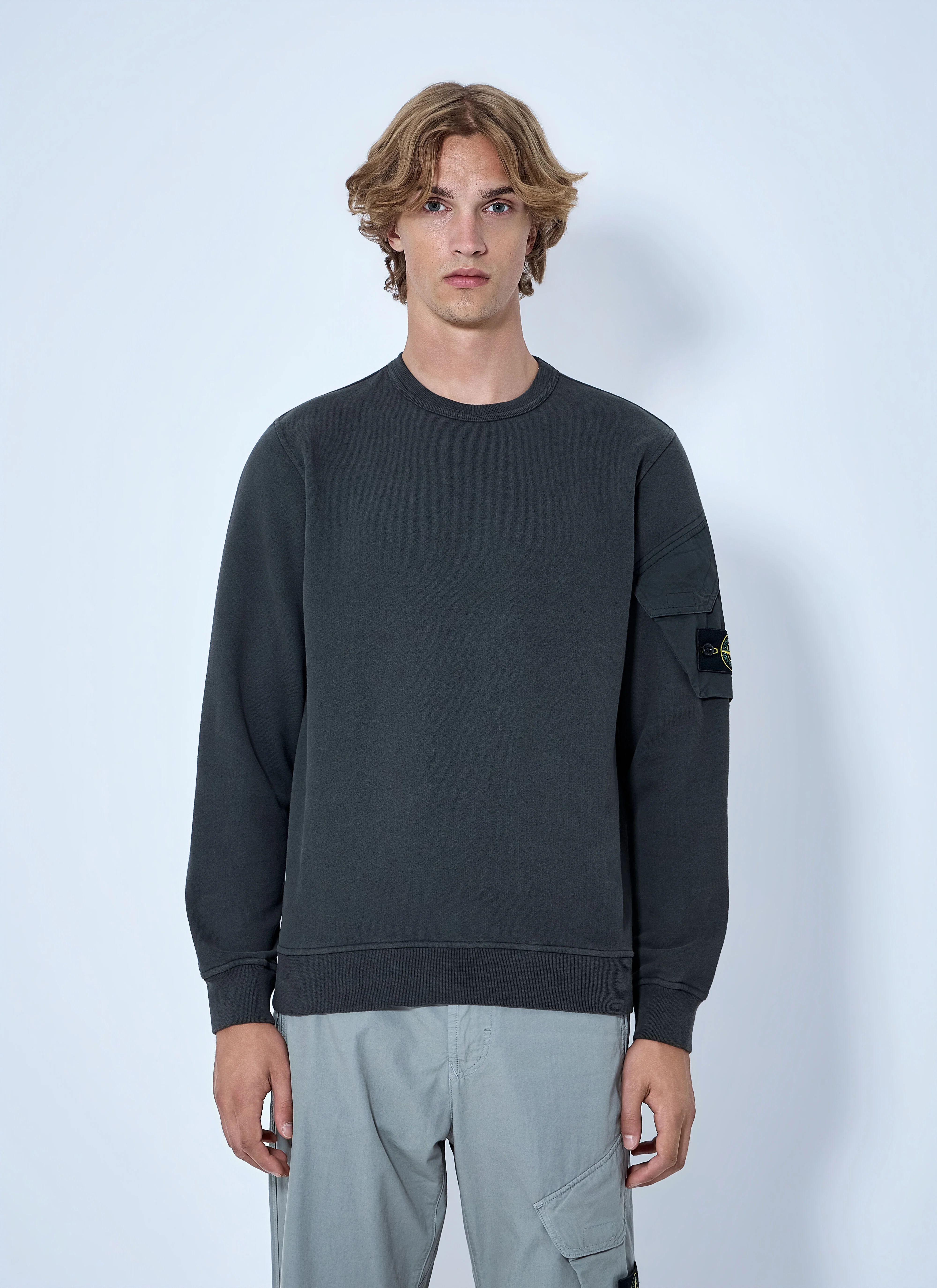 Crewneck Sweatshirt with Sleeve Pocket - 1