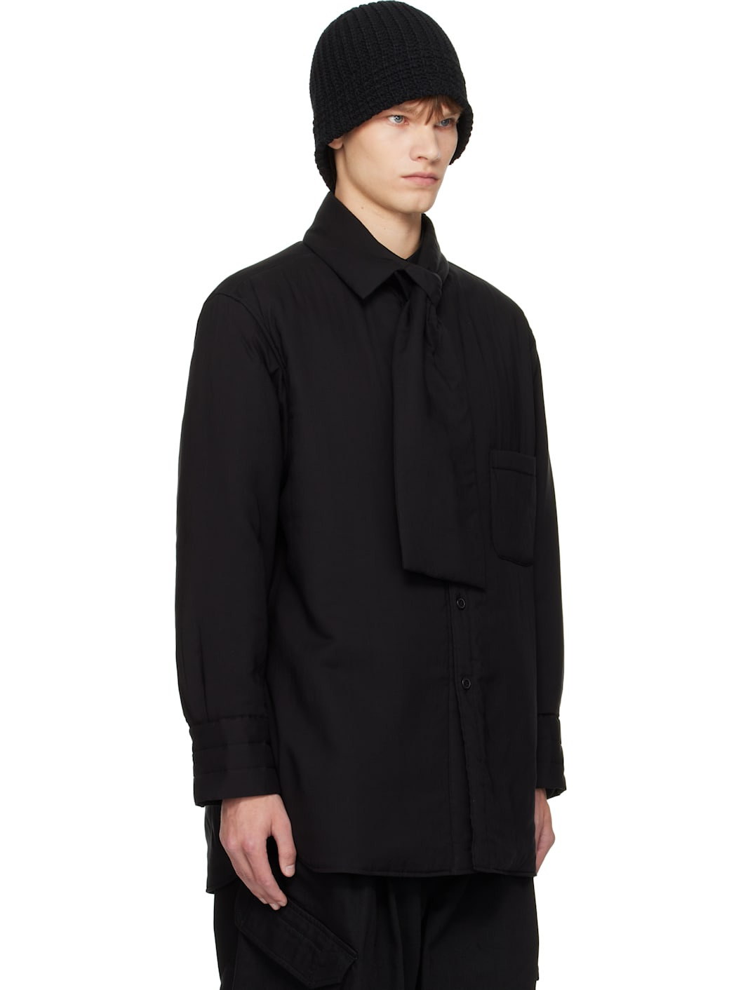 Black Stole Detail Padded Shirt - 2