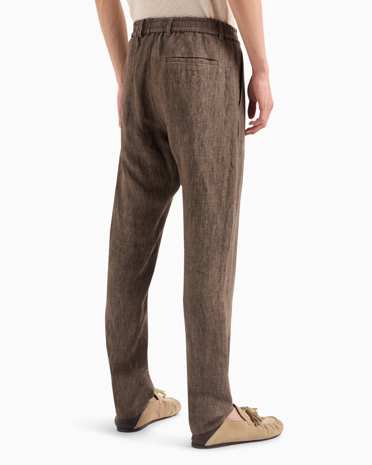 Crêpe-effect faded linen trousers with ribbing - 3